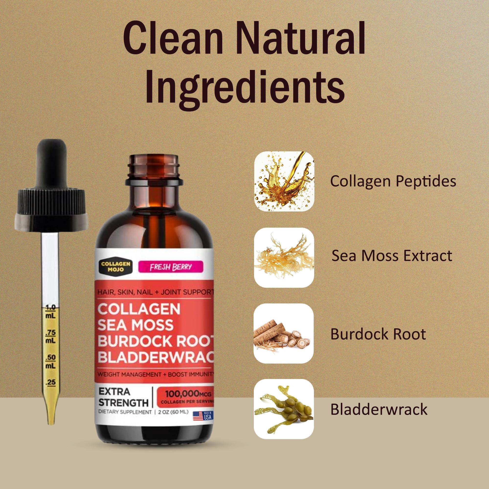Collagen Mojo Collagen Mojo Liquid Collagen Peptides with Sea Moss, Burdock Root & Bladderwrack + Ashwagandha, Elderberry & L-Theanine + Lions Mane Mushroom, Elderberry & L-Theanine