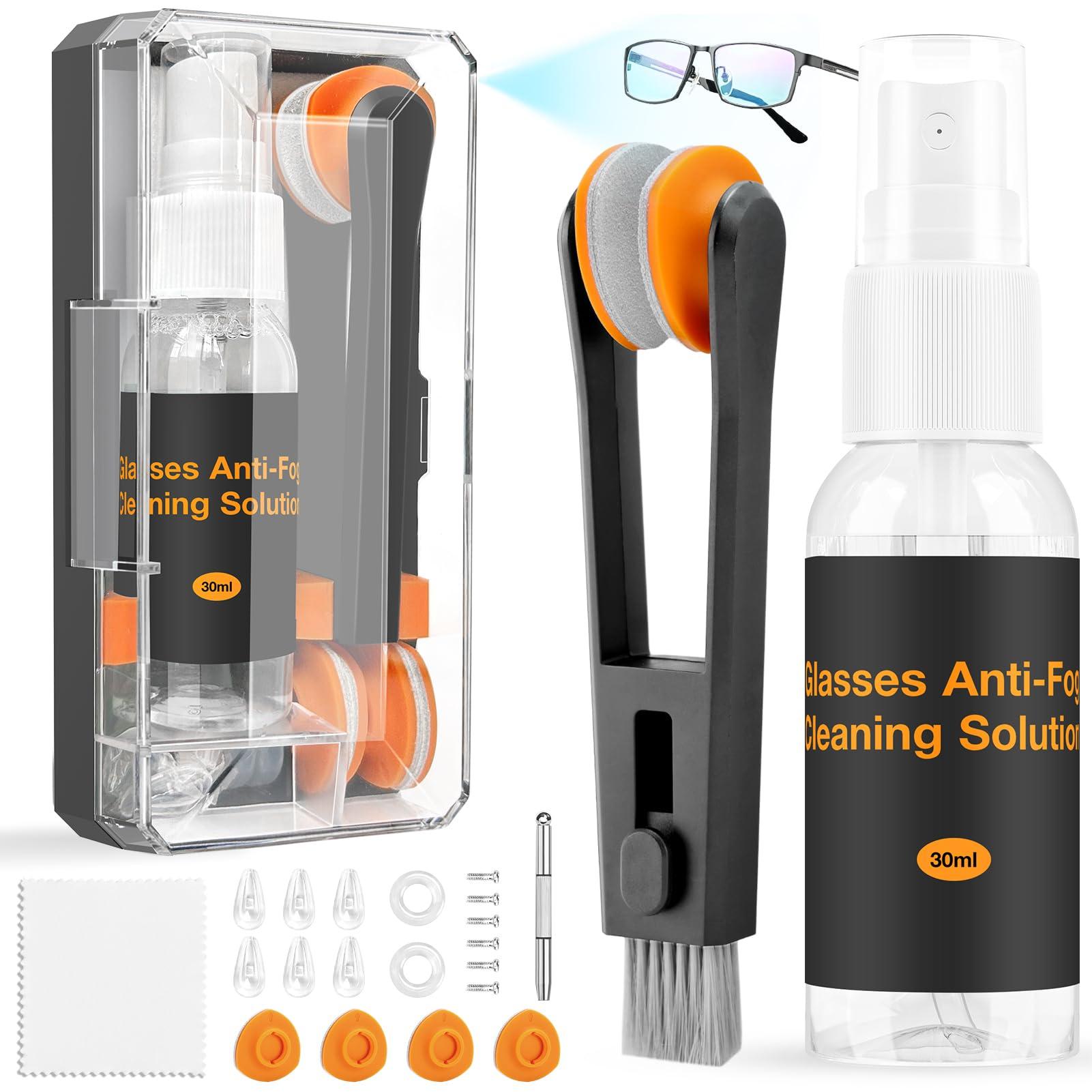 Ordilend Ordilend Glasses Cleaner Eyeglass Cleaner Kit, Glasses Cleaning Kit Anti Fog Lens Cleaning Spray with Microfiber Cloth, Portable Eyeglass Repair Tool with Screws Screwdriver, Nose Pads, Ear Grip