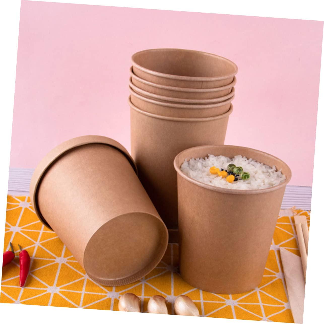 Hemoton Hemoton 25 Pack 32 oz Kraft Paper Cups with Lids- Disposable Soup Containers with Lids Ice Cream Cups with Lids- Microwavable and Freezer (25Cups& 25 Lids)