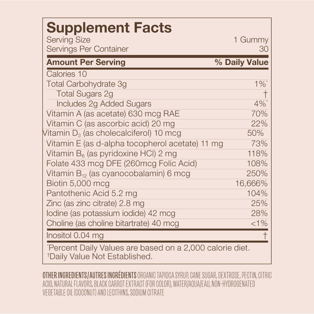 VEGAMOUR VEGAMOUR GRO Biotin Gummies, Strawberry Flavor with 5000 mcg Biotin, Supports Healthy Hair Vegan Gummies with Vitamins A, B, C, E, B-12 & More, 30 Ct