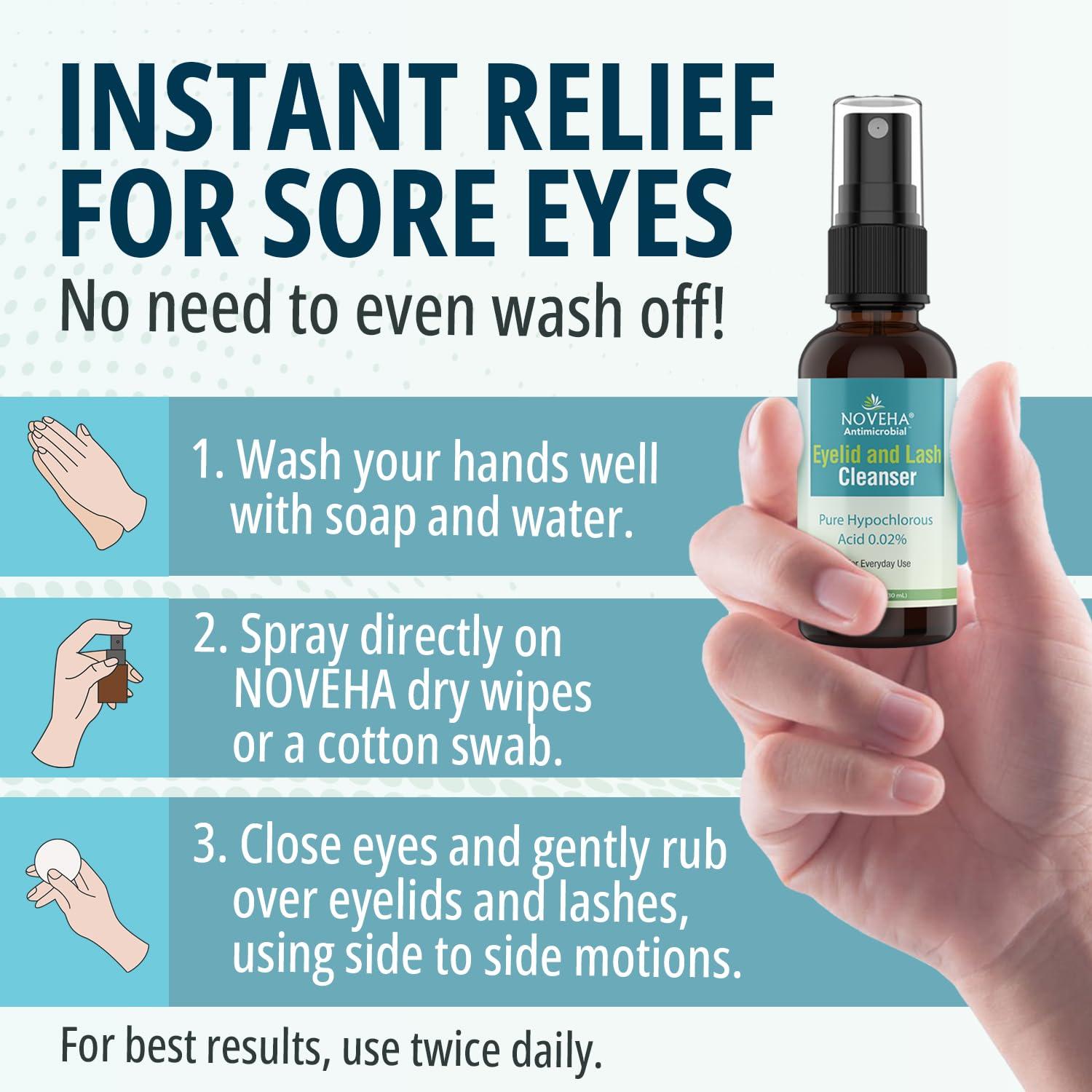 NOVEHA NOVEHA Eyelid Cleanser | Stye Eye Treatment | Eye Lid Cleaning | Dry Eye Relief | Fast Acting Soothing Eyelid Cleansing Formula | Pure and Gentle Lash Hypochlorous Acid Eyelid Spray (1oz - 1 Pack)