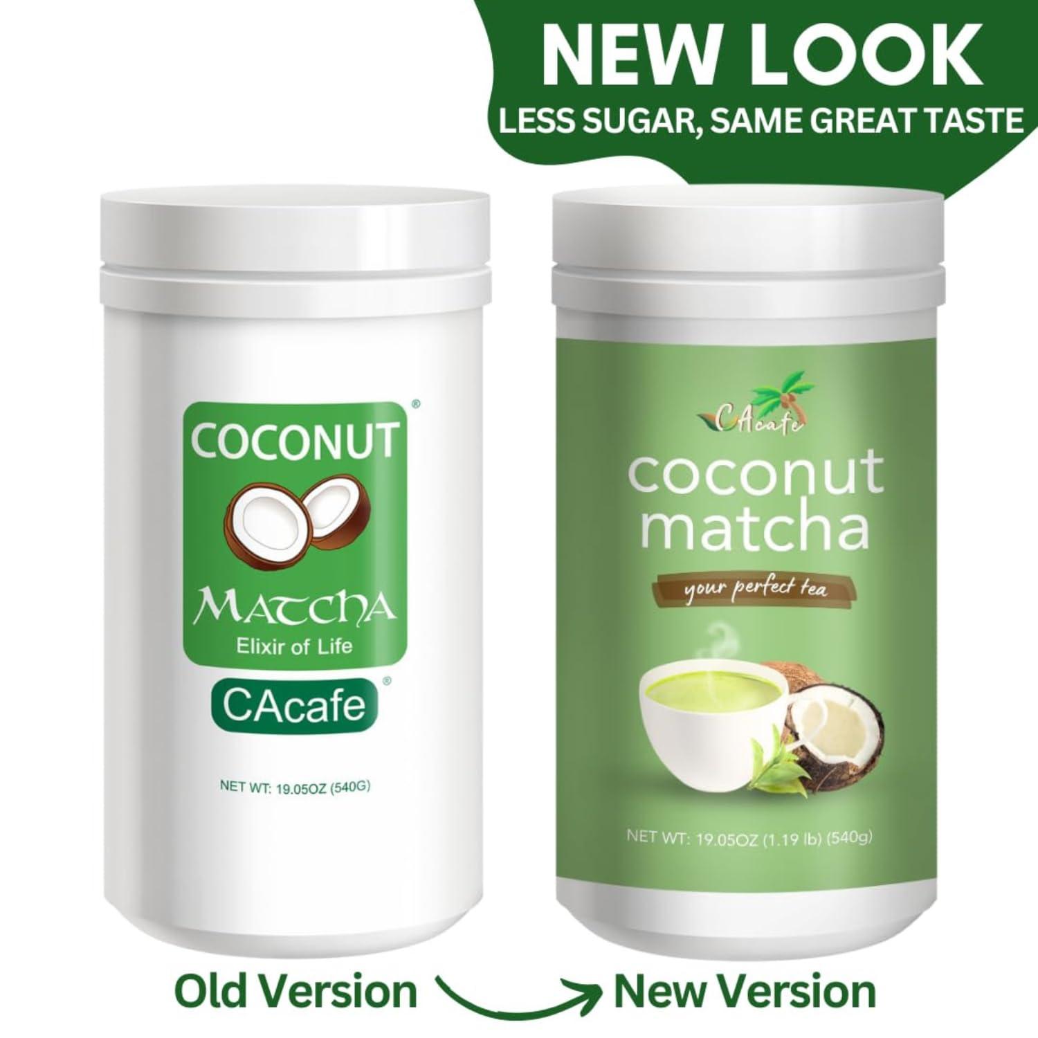 CAcafe CAcafe Coconut Matcha - Instant Japanese Health Drink - Creamy & Sweet - Hot or Iced Green Tea Latte Mix - New Look, Reduced Sugar - Non-GMO - No Artificial Flavors or Colors | 6-Pack