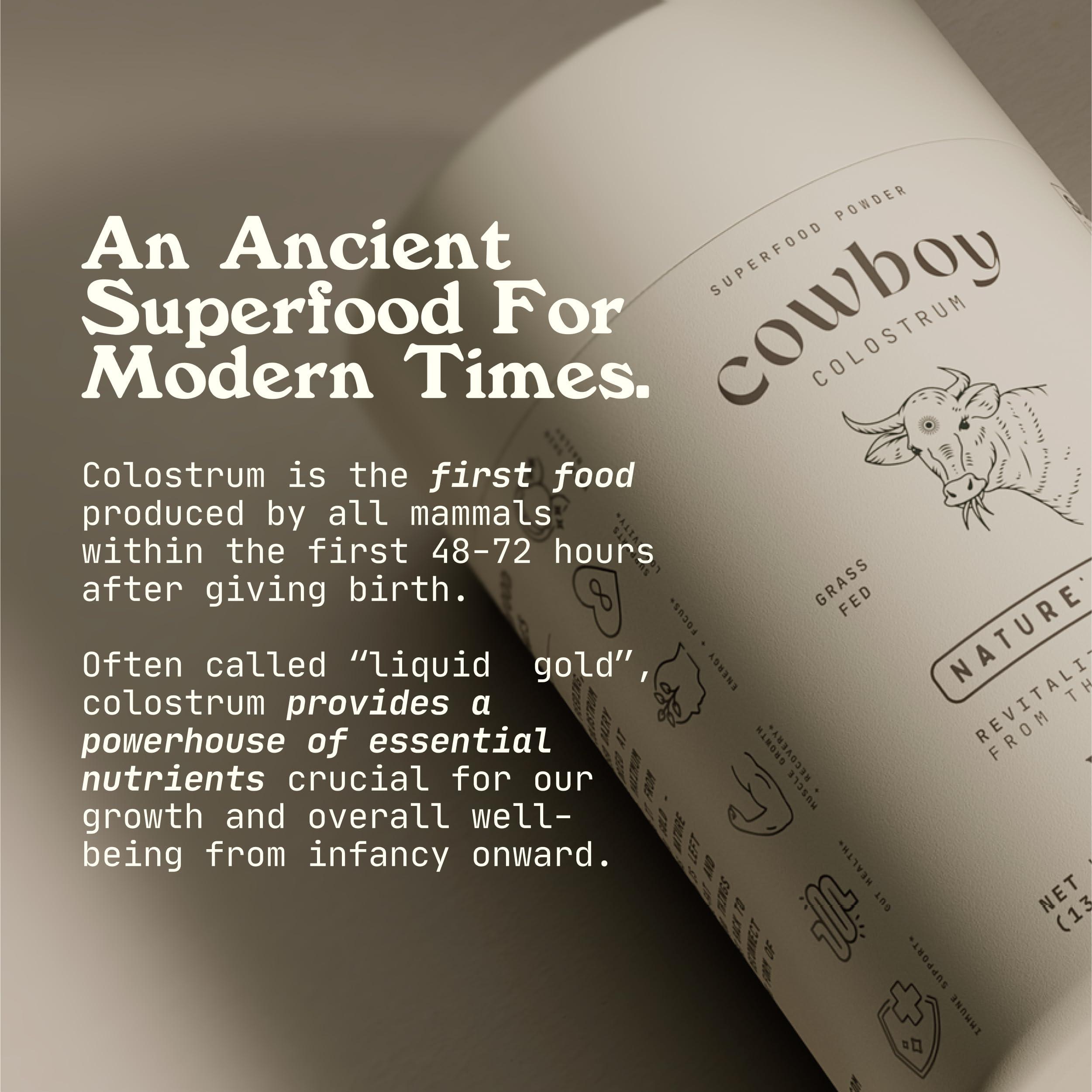 COWBOY COLOSTRUM COWBOY COLOSTRUM - Bovine Colostrum Powder - The Exclusive 1st Milking Whole Colostrum - Grass Fed Colostrum Supplement for Gut Health, Immunity, Skin & Hair. Non-GMO (Unflavored, 40 Servings)