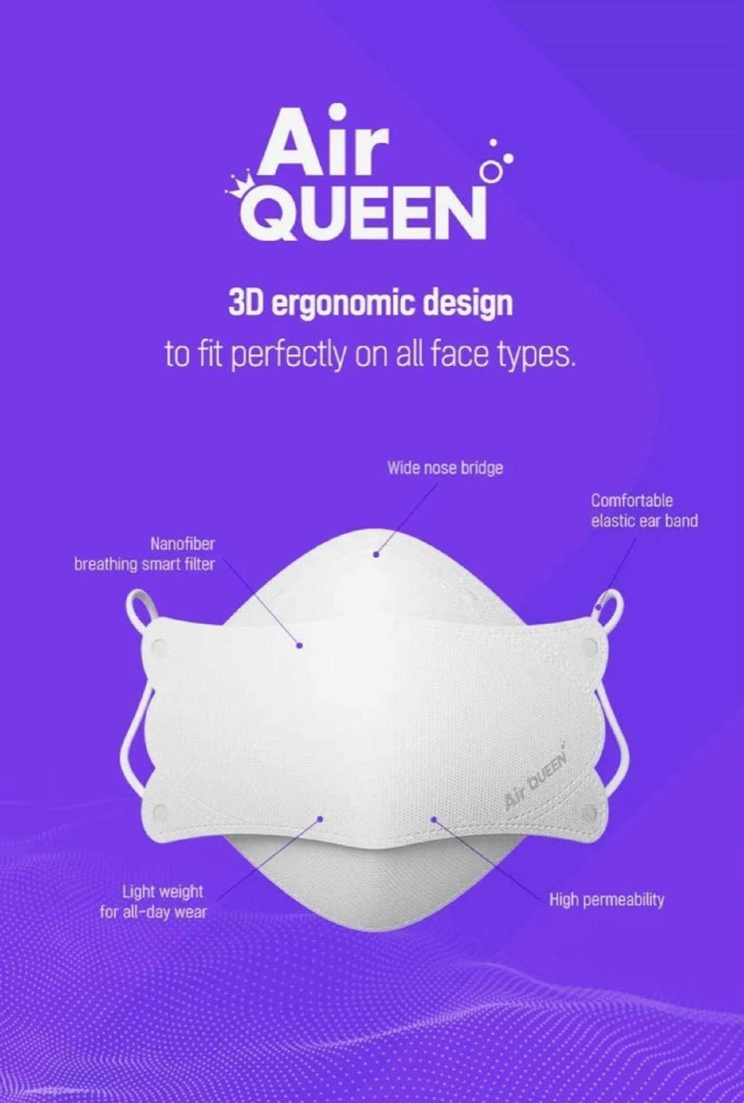 AIRQUEEN Air Queen 3 layer Nano filter Mask, no fog, adjustable nose bridge, light weight, breathable, individually packed