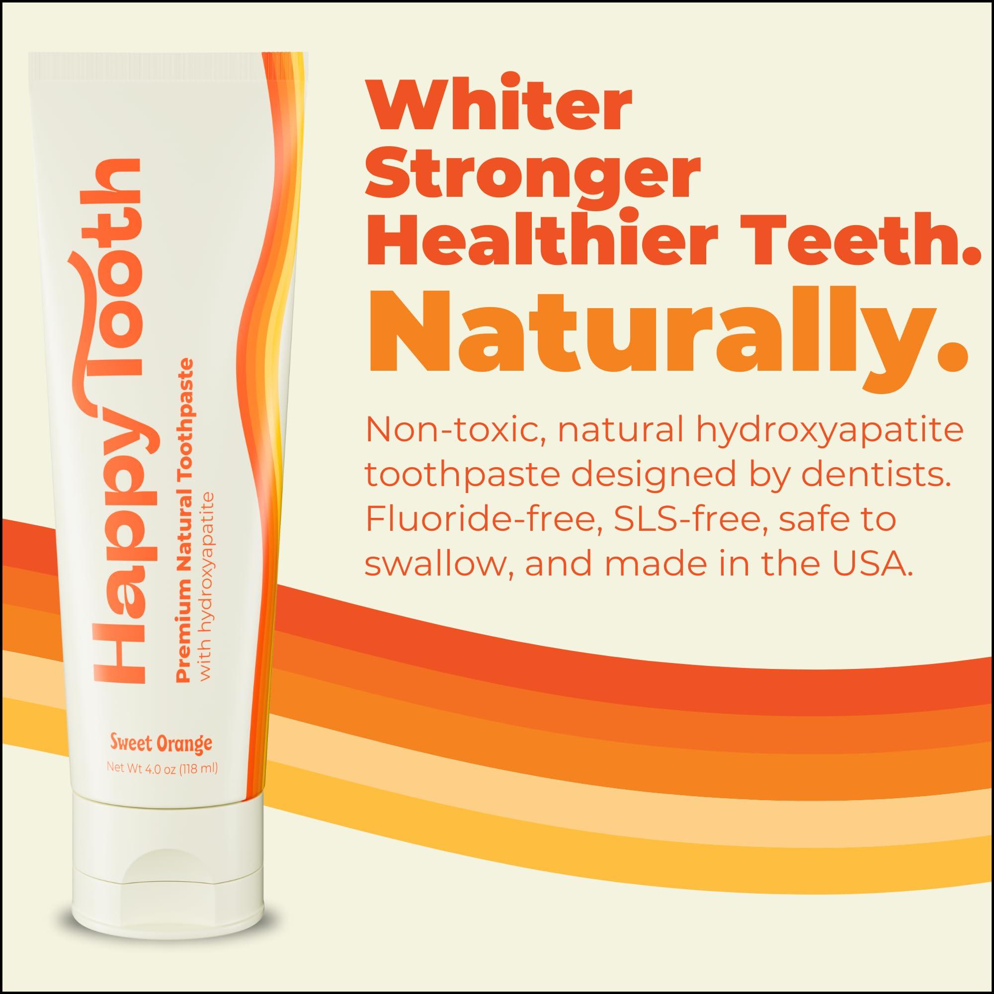 Happy Tooth Happy Tooth Natural Hydroxyapatite Toothpaste, Fluoride Free, SLS Free, Whitening for Sensitive Teeth, Natural Ingredients, Dentist Formulated & Recommended, Adults & Kids, Sweet Orange 4 Fl Oz