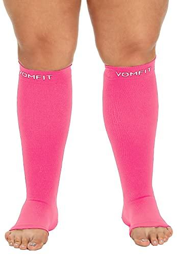 VOMFIT VOMFIT Plus Size Compression Socks for Women & Men, 20-30mmHg Wide Calf Extra Wide Toeless Support Compression Stockings for Circulation Pain, Pink, 2XL