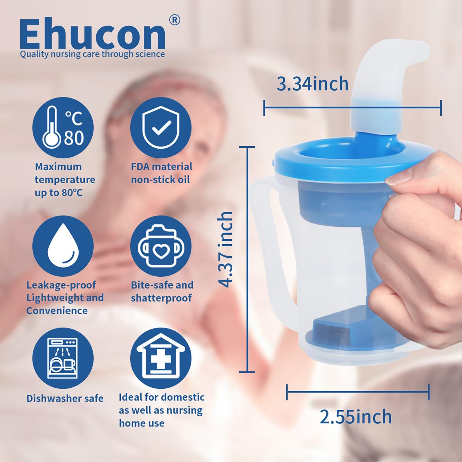 Ehucon Ehucon Dysphagia Regulating Drinking Cup, Prevent Choking for Dysphagia/Dementia/Elderly,Dispenses 5~10cc or 10~15cc of Liquid Each time,Spill-Proof (Blue-Pack of 1 Count)