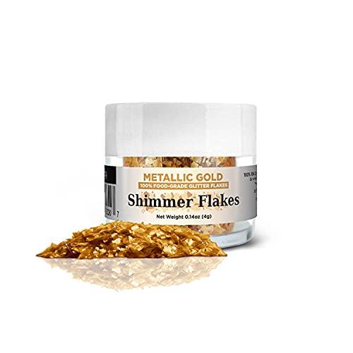 Bakell BAKELL Edible Glitter Flakes | Vegan Edible Shimmer Flakes | KOSHER Certified | Halal Certified | 100% Edible & Food Grade | Cakes, Cupcakes, Decoration (Metallic Gold, 4g)