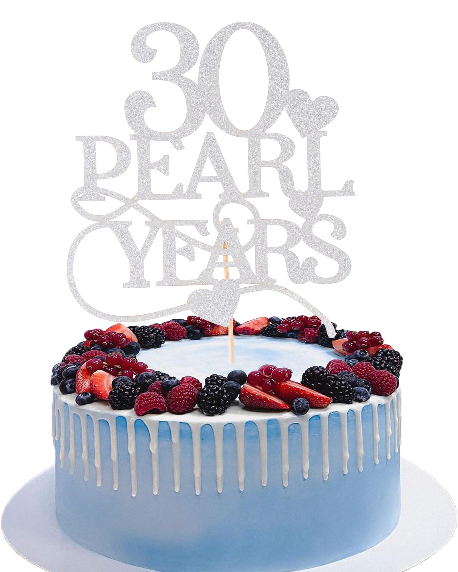 AmarYYa 30 Pearl Years Cake Topper - Happy 30th Anniversary Wedding Cake Topper, Silver 30 Pearl Years Anniversary Party Decorations