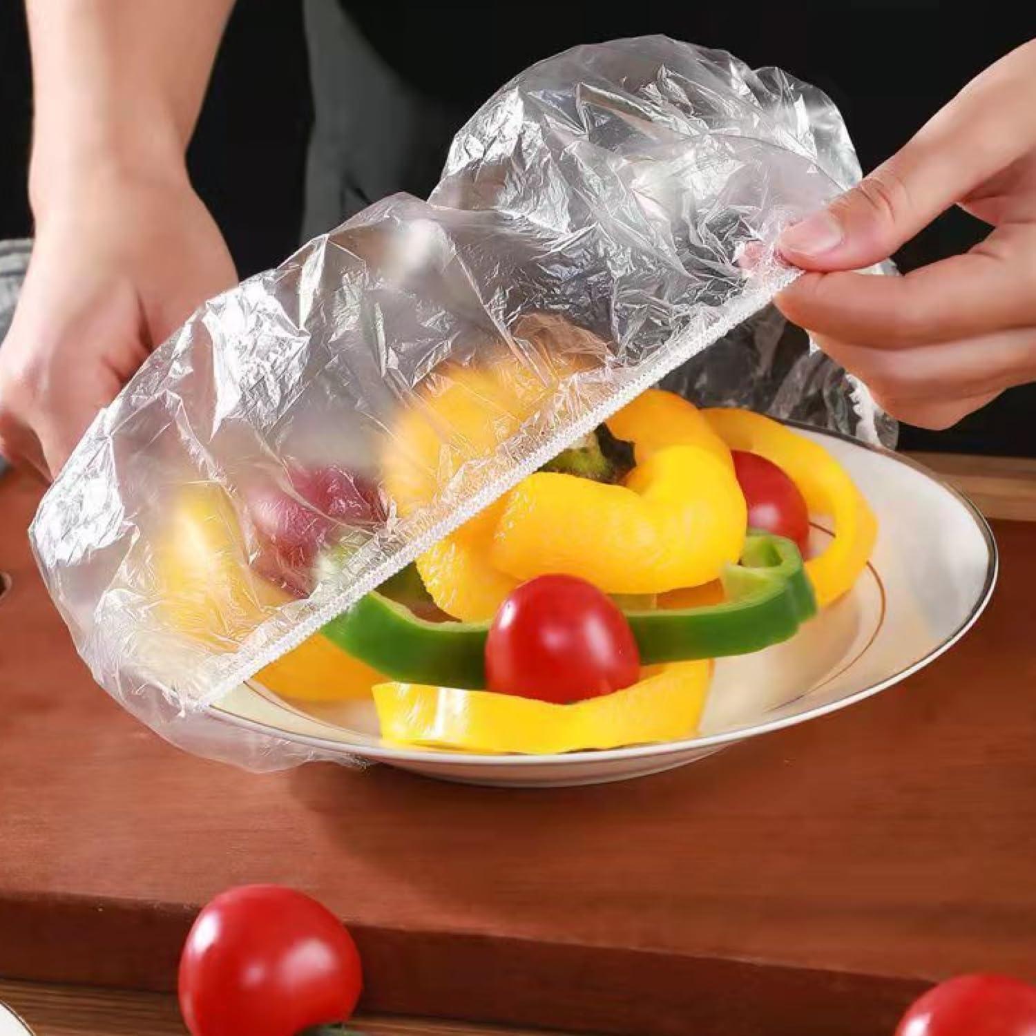 FRAGRANTGARDEN Fresh Keeping Bags, Plastic Sealing Elastic Stretch Adjustable Bowl Lids, Reusable Plastic Kitchen Wrap for Cover Food, Cling Film for Picnic (100PCS)