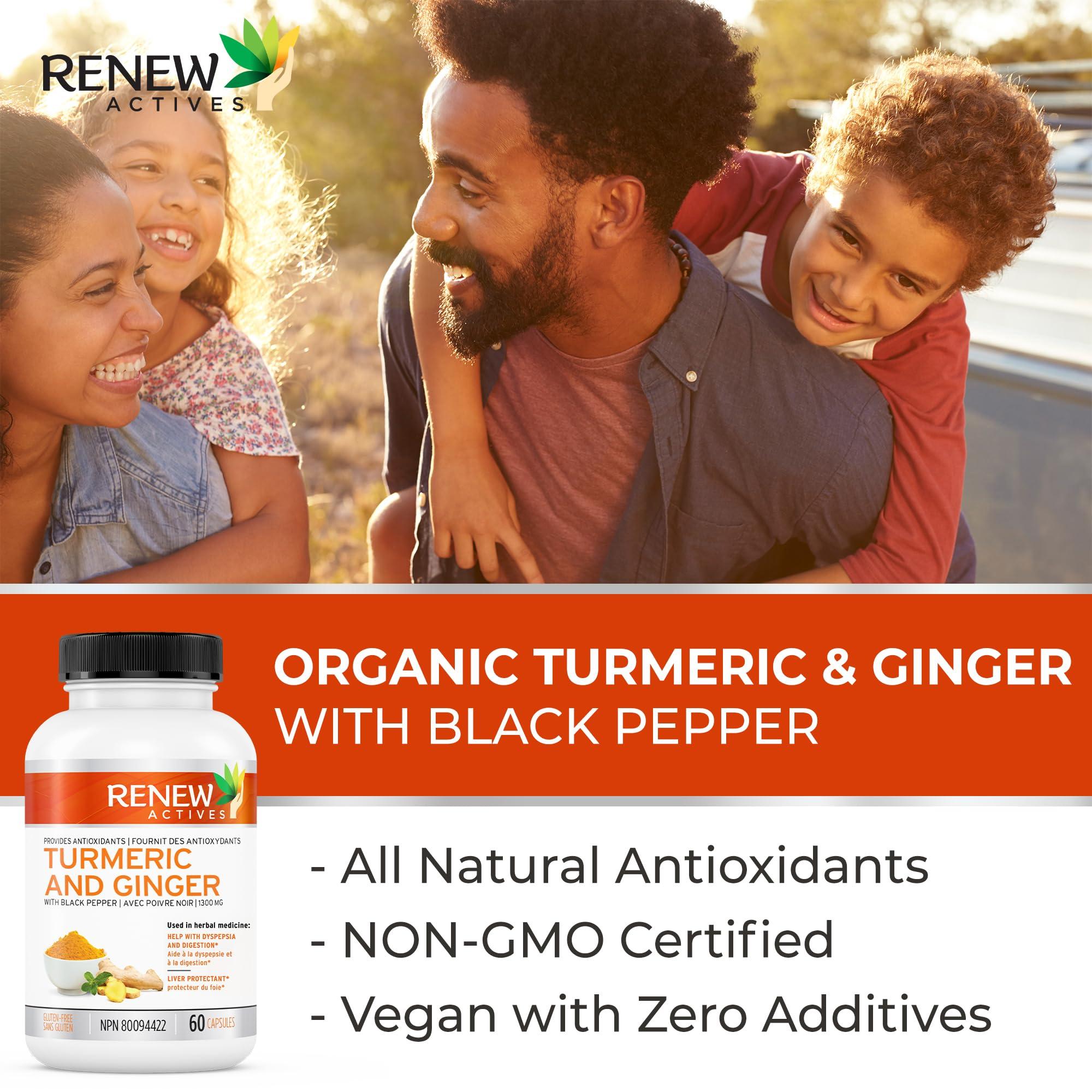 Renew Actives Renew Actives Ginger Turmeric Curcumin Capsules - Potent Antioxidant with Bioperine & Black Pepper Blend for Digestive & Liver Health - Easy-to-Swallow Capsules - 60 Vegan Capsules