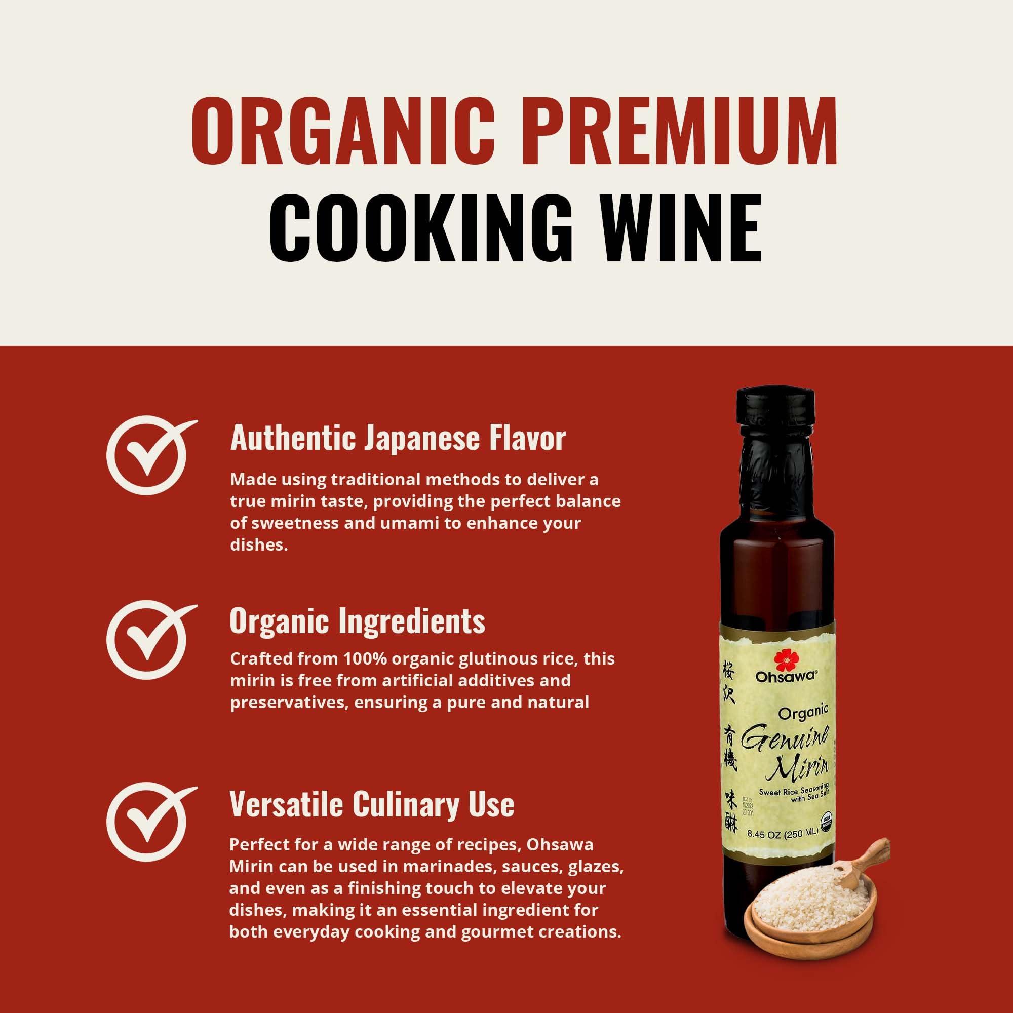 OHSAWA® Ohsawa - Genuine Mirin, Authentic Japanese Sweet Cooking Wine, Vegan, Non-GMO, USDA Certified, Ideal for Sauces, Marinades - 8.45 oz