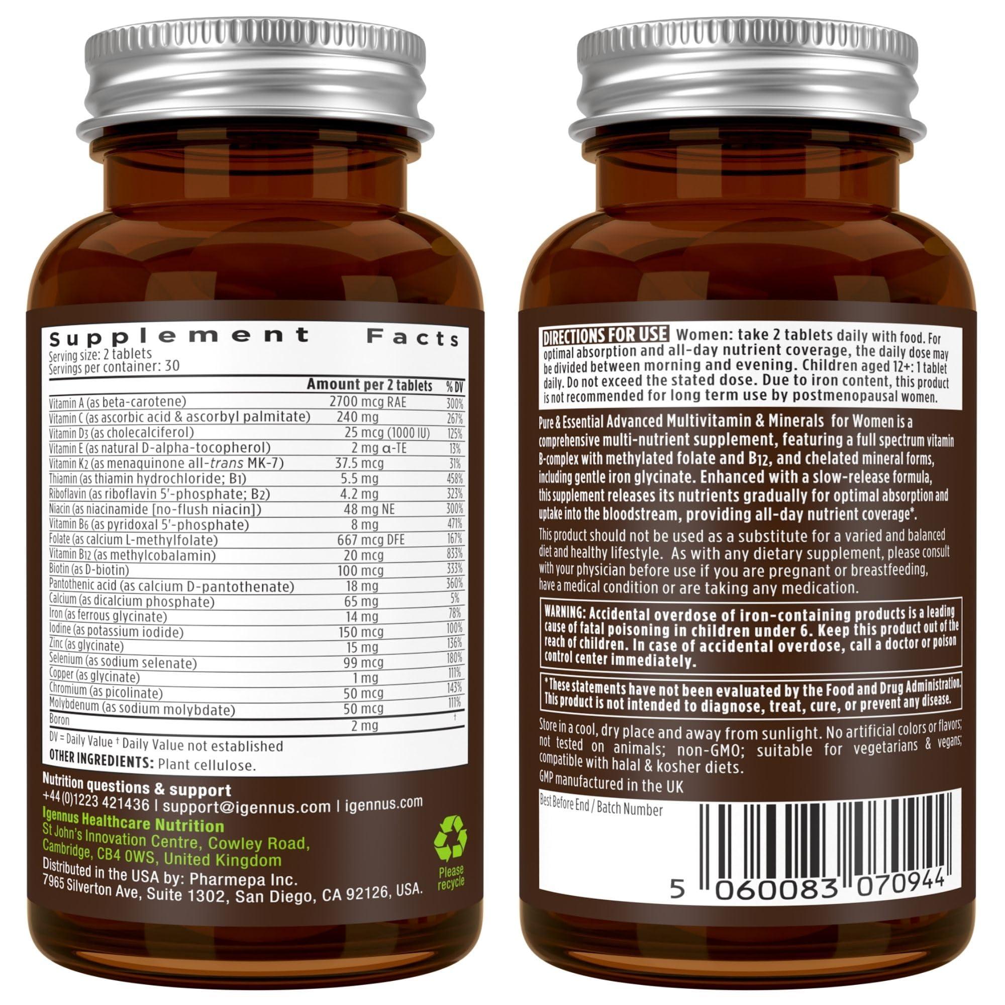 Igennus Healthcare Nutrition Multivitamin & Minerals for Women + Calcium & Magnesium Complex Vegan Bundle, Sustained Release Advanced Multivitamin + 2:1 Plant Based Algae Mineral Complex, by Igennus
