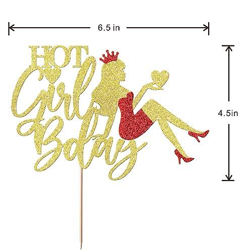 Migeaks Migeaks Glitter Hot Girl Bday Cake Topper, Happy Birthday Cake Topper, Funny Birthday Party Decorations for Women, Bachelorette Party Decorations Girls Birthday Party Supplies (Gold Glitter)