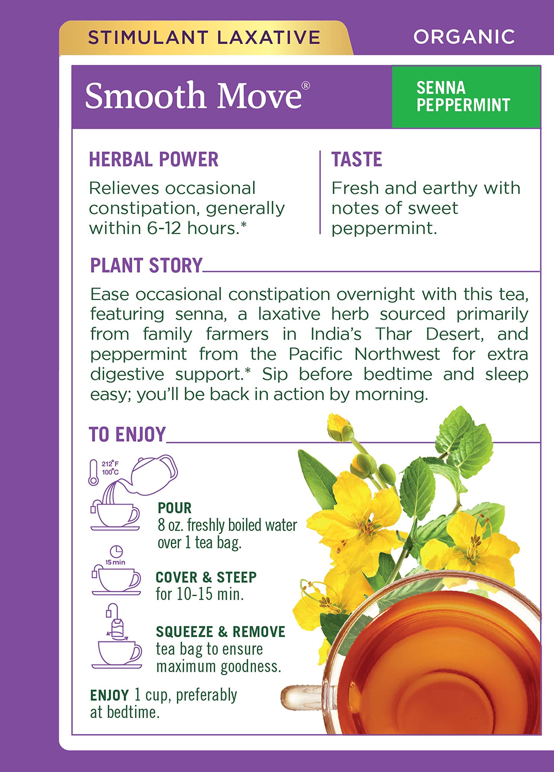 Traditional Medicinals Traditional Medicinals Organic Smooth Move Senna Peppermint Herbal Tea, Relieves Occasional Constipation, (Pack of 3) 48 Tea Bags Total