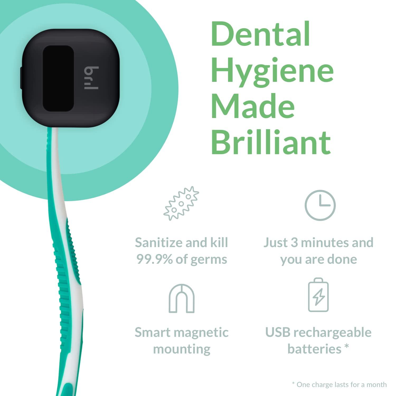 Bril Bril UV-C Toothbrush Cleaner, Portable Brush Cover, Holder, and Travel Case for Any Size Toothbrush, White, Black, Navy (5 Pack)