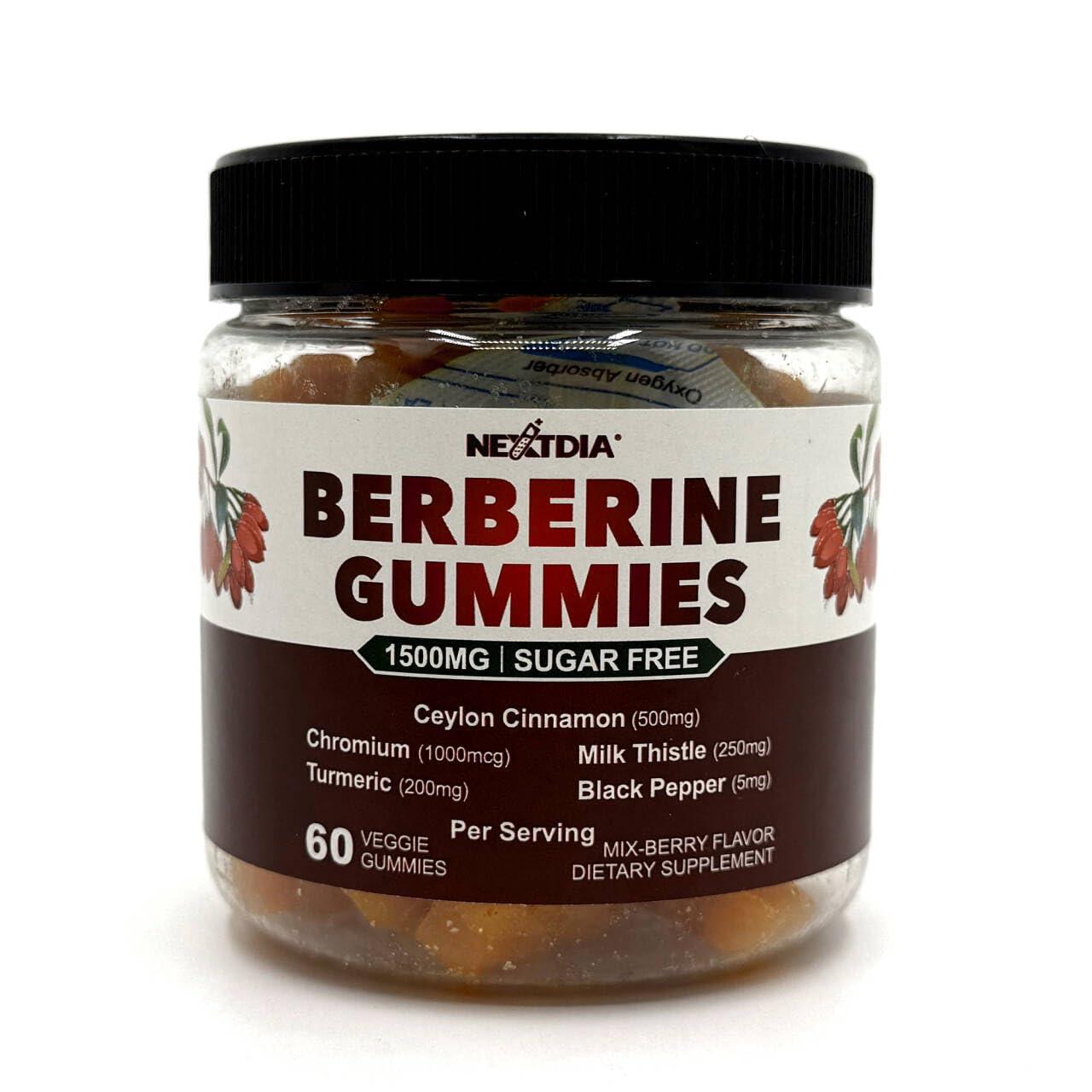Nextdia Berberine Supplement 1500mg, Sugar Free Berberine with Ceylon Cinnamon Gummies w/Chromium, Turmeric, Milk Thistle for Naturally Metabolism Balanced, Berberine HCl from Indian Barberry Extract, 2 Pack