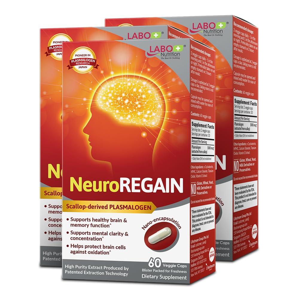 LABO Nutrition LABO Nutrition NeuroREGAIN - Scallop-derived PLASMALOGEN for Brain Deterioration, Memory, Alertness, Learning, Concentration and Other Cognitive Functions Suitable for Seniors, Adult Men & Women x3