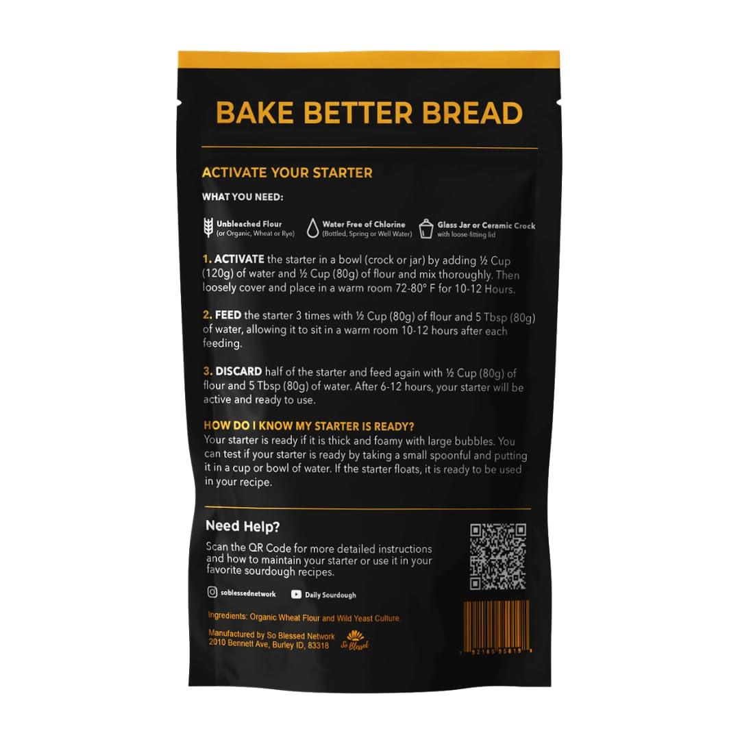 So Blessed Better Bread Premium Heirloom Sourdough Starter Culture So Blessed Heirloom Style Freeze Dried Starter Culture for Baking Sourdough Bread | Perfect for Pancakes, Biscuits, Pretzels, & More | Non-GMO Prebiotic Artisan Bread | Made with Organic Ingredi
