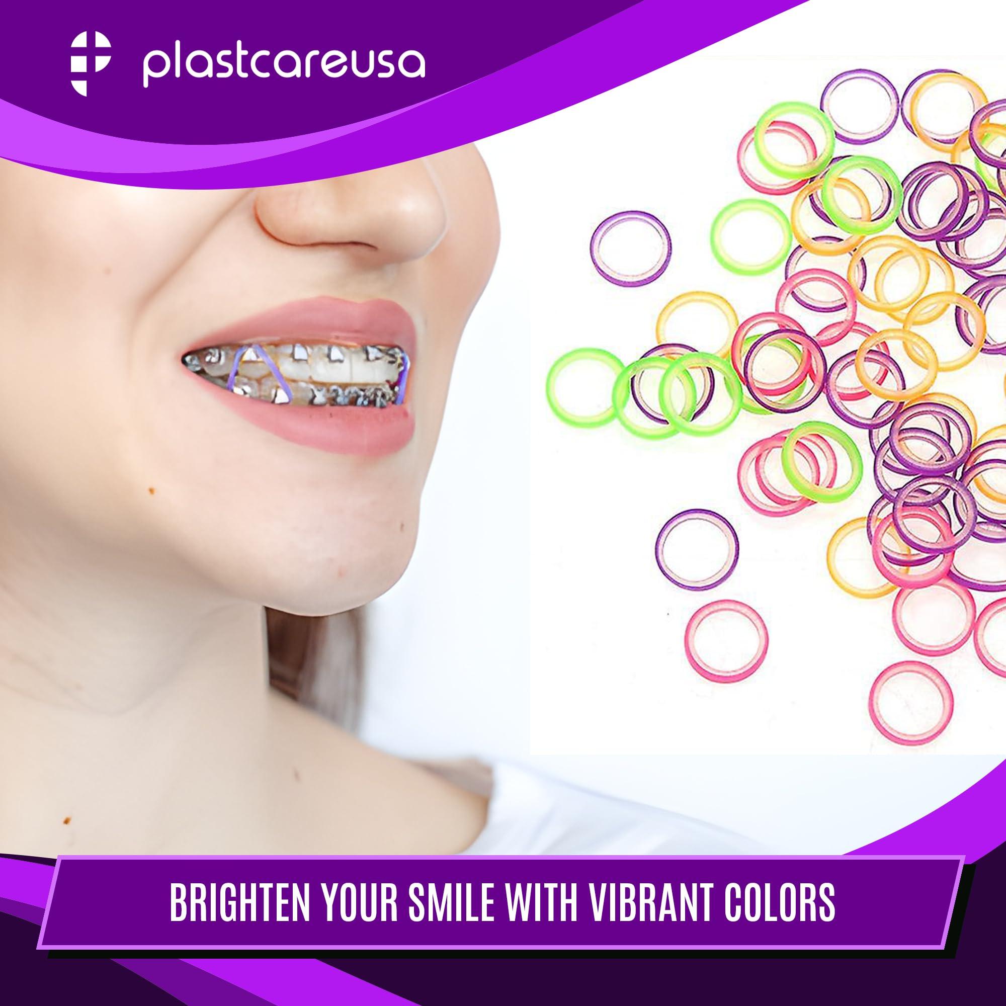 PlastCare USA 1000 Assorted Colors (Light 3.5 Oz, 5/16\" Penguin) Orthodontic Elastic Bands for Braces, Multi-Sized & Multi-Tension Dental Bands for Teeth Alignment, Gap Closure, Latex (10 Bags of 100)