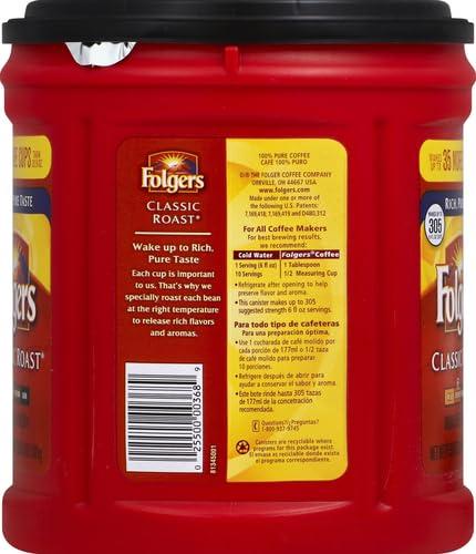 Folgers Folgers Classic Roast Medium Roast Ground Coffee, 38.4 Ounces (Pack fo 1)