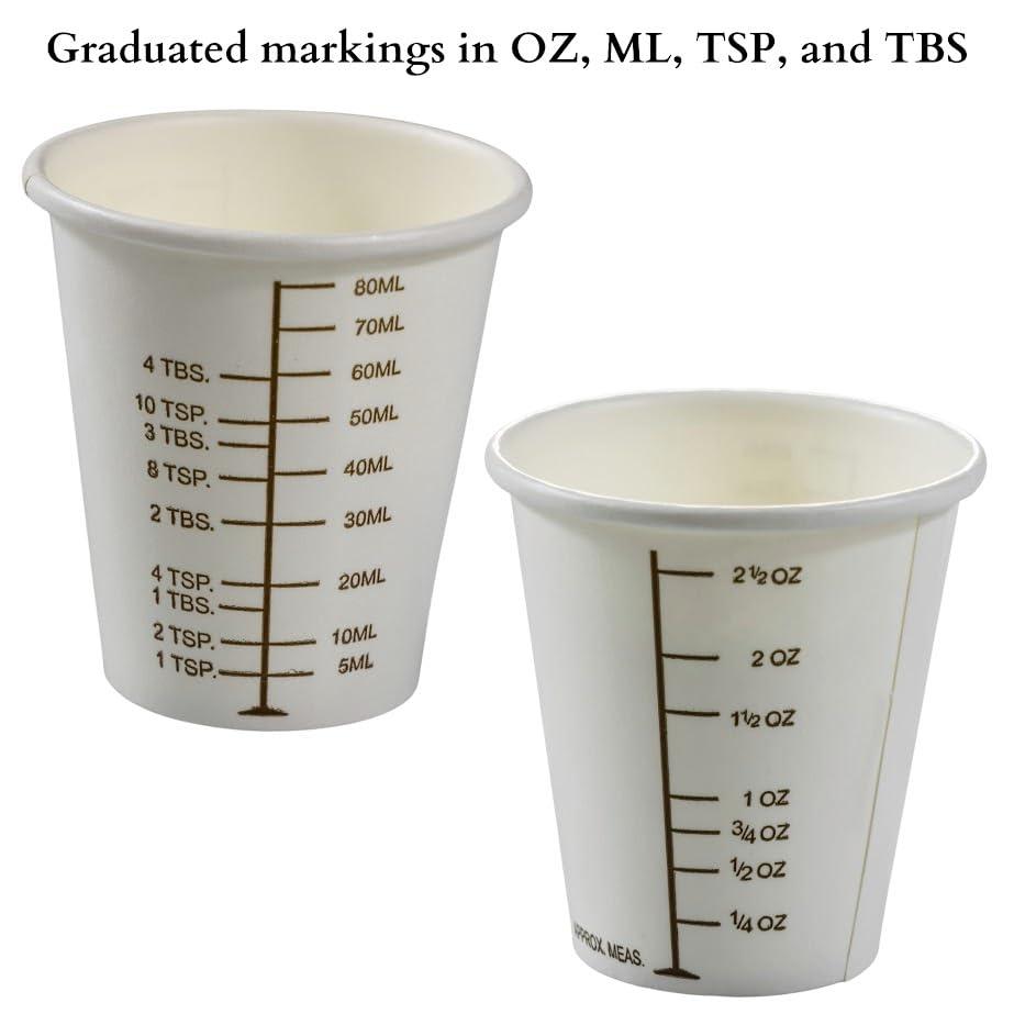 Vakly 3 oz Graduated Paper Cups [125] Disposable Wax Coated Medicine Cups with Clear Measurements on Each Cup for Measuring Fluid Intake and Urine Output as well as Cooking, Mixing Paint, Stain, Epoxy (125)