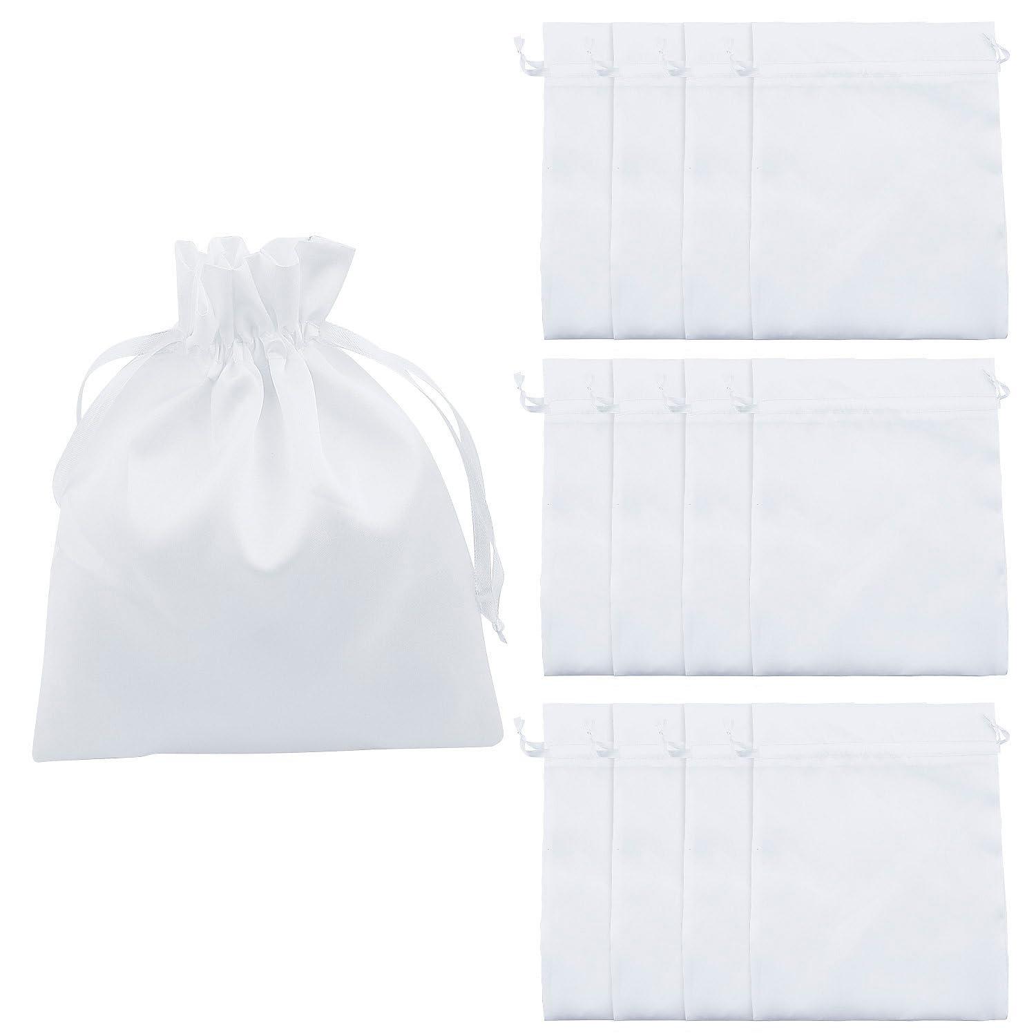 Fun Express 8\" x 10\" Bulk 48 Pieces Medium White Satin Drawstring Bags