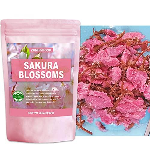 Zunhai Food Edible Salted Sakura Blossoms, Premium Pickled Sakura Cherry Blossoms, 3.5oz(100g)