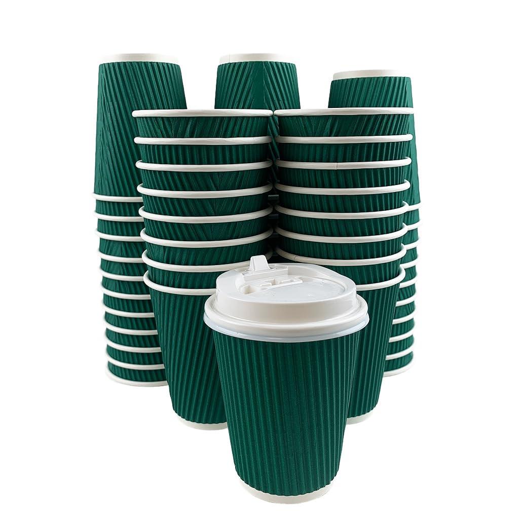 Heyiwell Heyiwell 8 oz Insulated Ripple Paper Coffee Cup 500 Pack Disposable Coffee Cups Suitable for Cold/Hot Coffee, Chocolate, Juice or Tea,Green