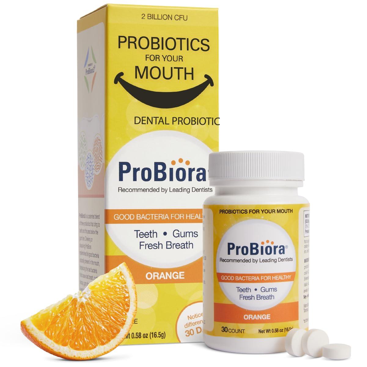 ProBiora Health ProBiora Oral-Care Chewable Probiotic Tablets | Probiotic Supplement for Women & Men | Healthier Teeth & Gums | Fresher Breath | Whiter Teeth | Better Overall Health | 30 Count | Orange