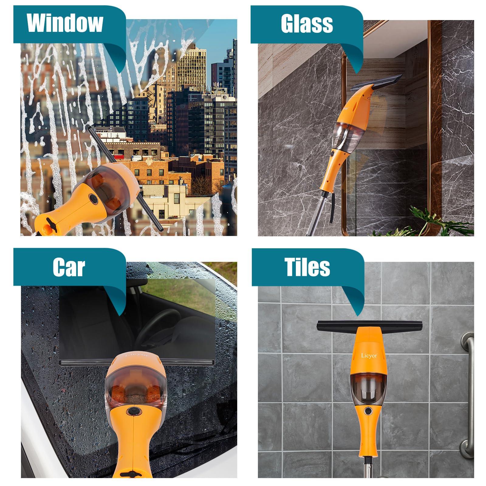 Licyor Rechargeable Window Vac, Window Vacuum Squeegee, Cordless Window Vacuum Cleaner Set, Electric Cleaning Tool for Windows, Tiles, Mirrors, Visual Water Tank