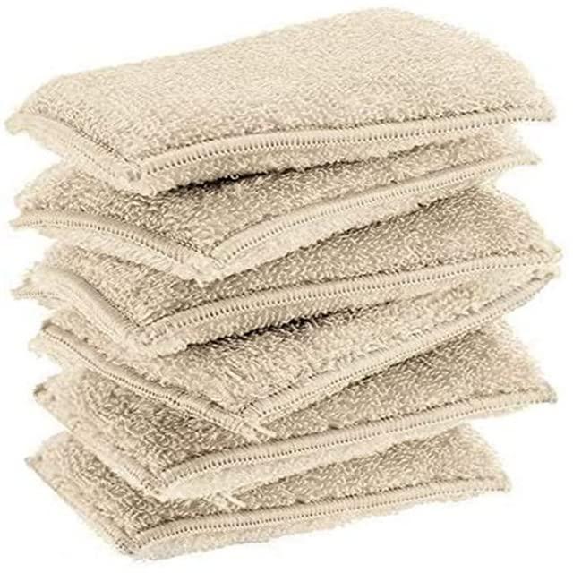 FGFG 6 Pack Reusable Kitchen Sponge, Durable Bamboo Sponges for Washing Dishes, Natural Bamboo Fiber Dish Scrubber Brush (Light Yellow)