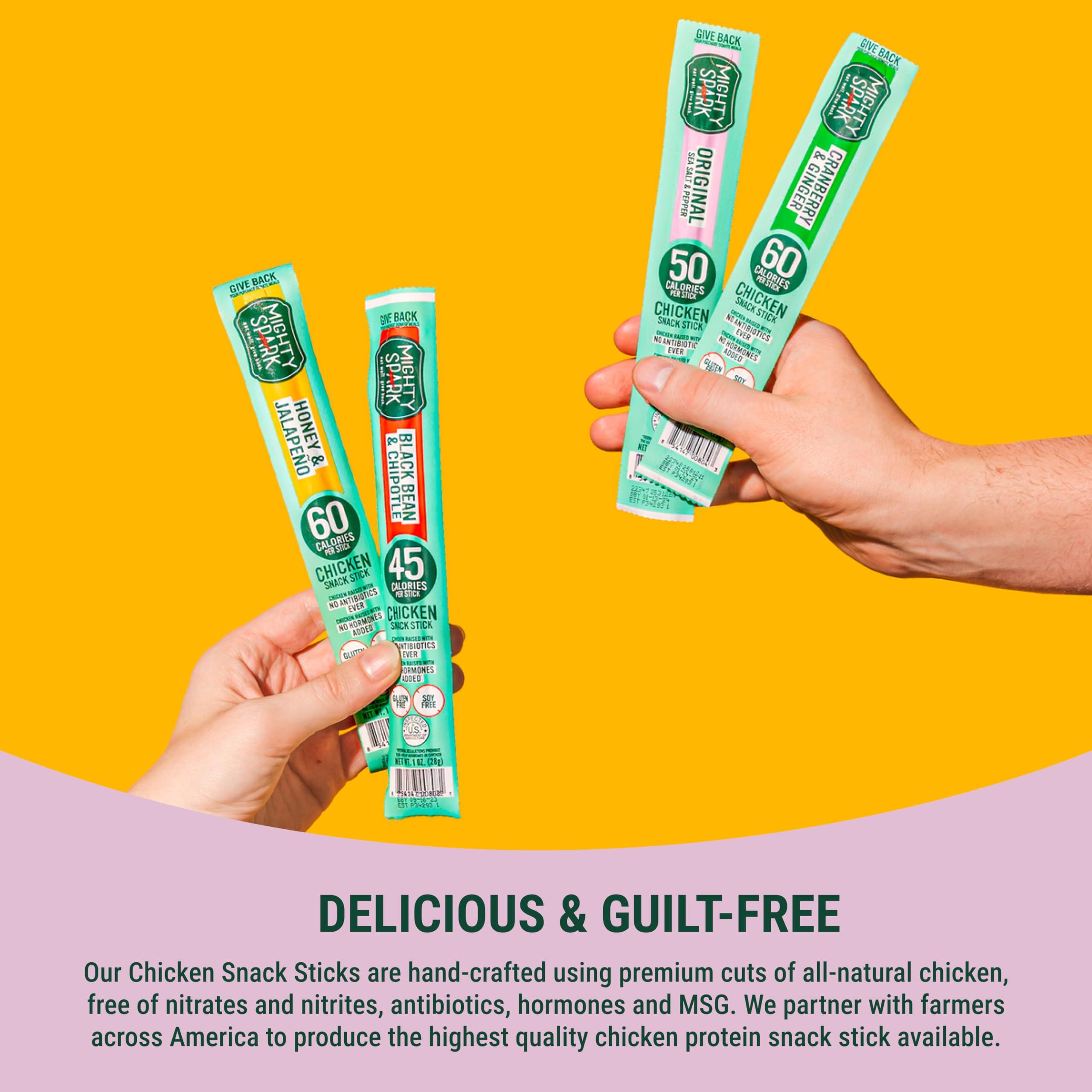 Mighty Spark Mighty Spark Chicken Snack Sticks Variety Pack - Original + Teriyaki - 6g of Protein, Gluten Free, Soy Free Jerky Sticks - High Protein Keto Snacks, Weight Watchers Approved Snacks - 24 ct