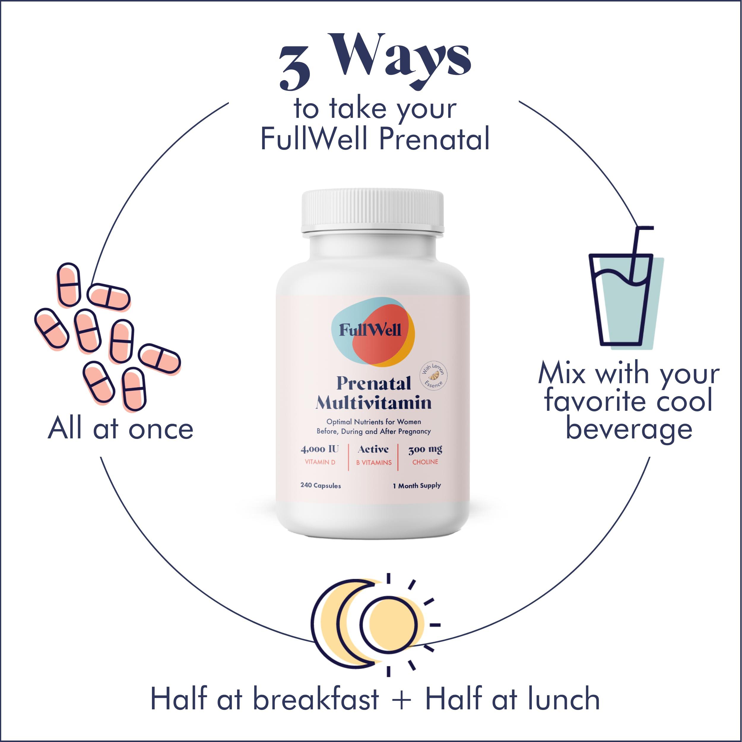 FullWell FullWell Prenatal Vitamins Lemon | choline, folate, vitamin D for fetal growth, brain development | 26 Vital Nutrients | Dietitian-formulated, OBGYN recommended, non-GMO, 3rd Party tested, 60 Servings