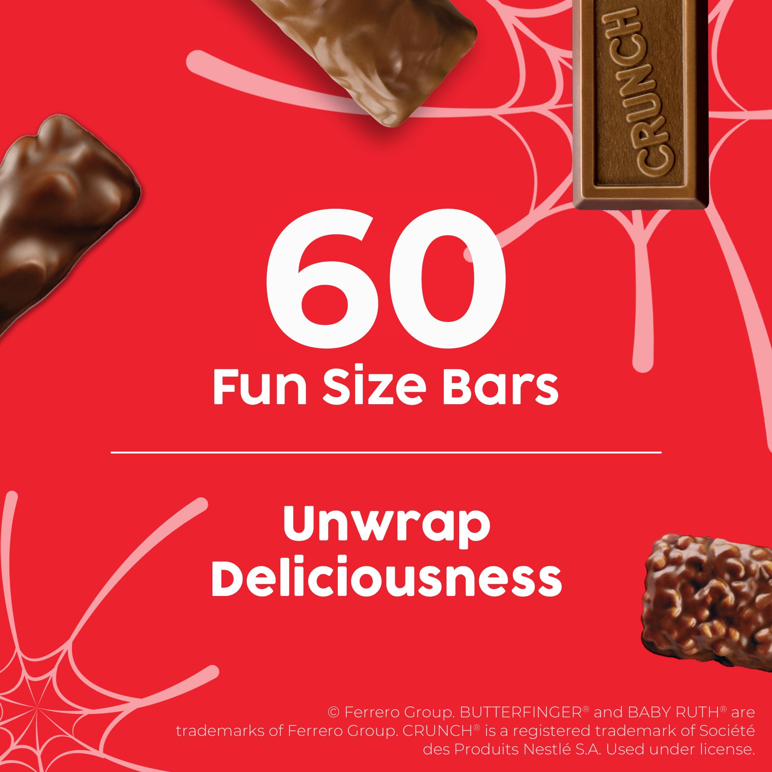 Butterfinger Butterfinger, CRUNCH, Baby Ruth and 100 Grand, Bulk 60 Pack, Assorted Fun Size Chocolate Candy Bars, Stocking Stuffers, 37.2 oz