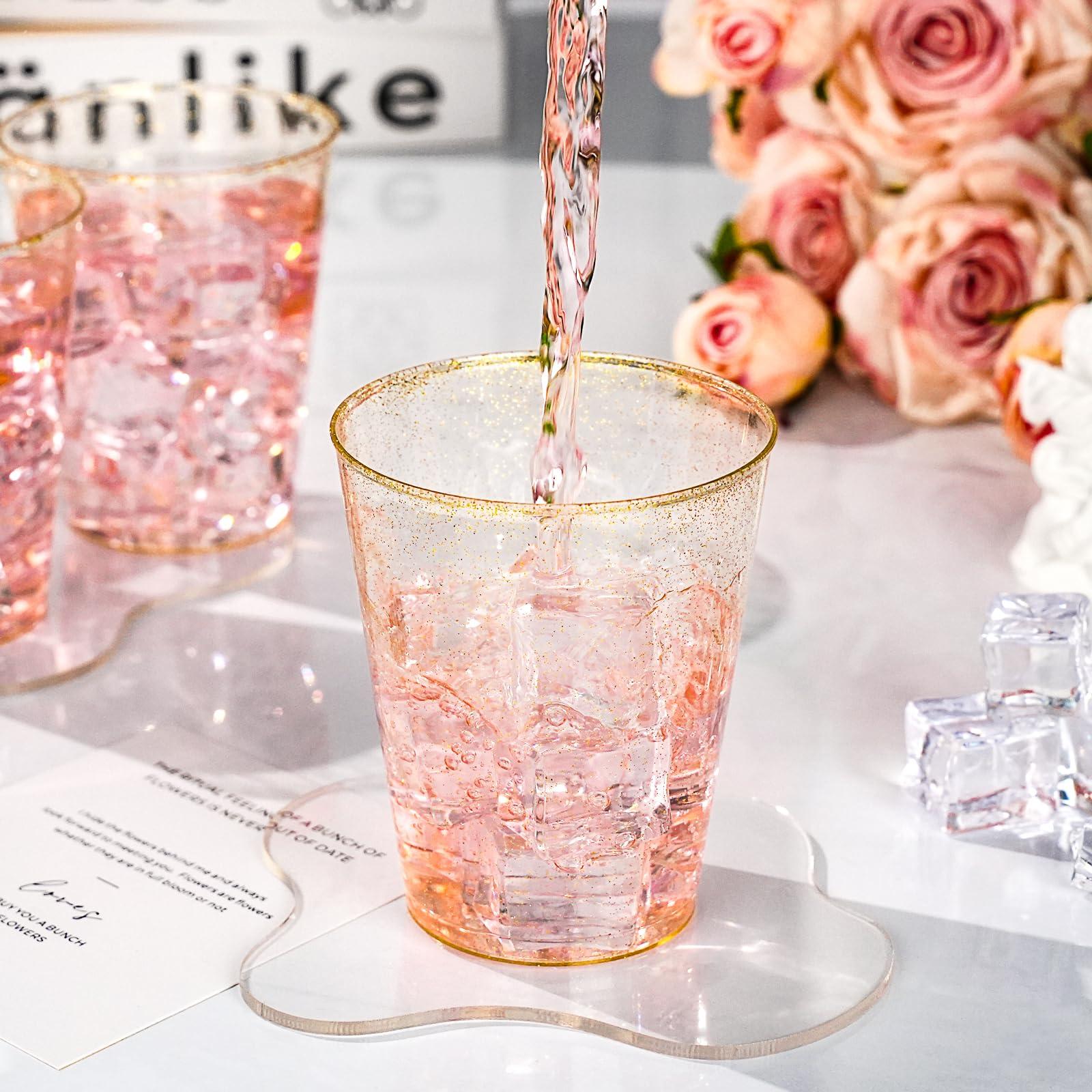 Goodluck Goodluck 10 oz 50 PCS Gold Glitter Plastic Cups, Disposable Glitter Cups, Elegant Plastic Cocktail Glasses, Fancy Party Cups for Wedding, Birthday, Holiday