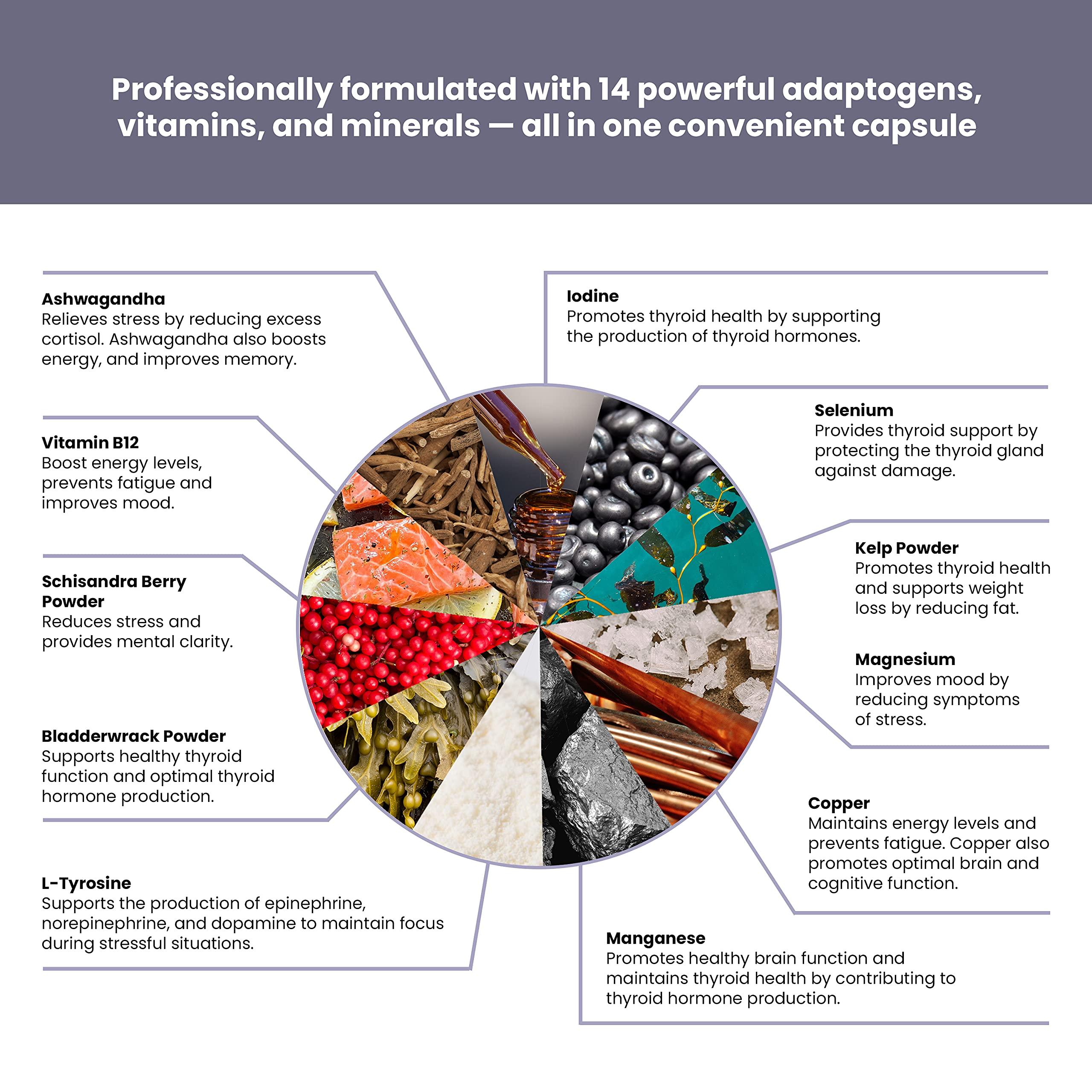 BeautiBe Adrenal Support for Women & Men Cortisol Manager Natural Stress Relief Supplement - Adrenal Fatigue, Mood Health, and Energy Supplements with Ashwagandha & L-Tyrosine 60 Non-GMO Veggie Capsules