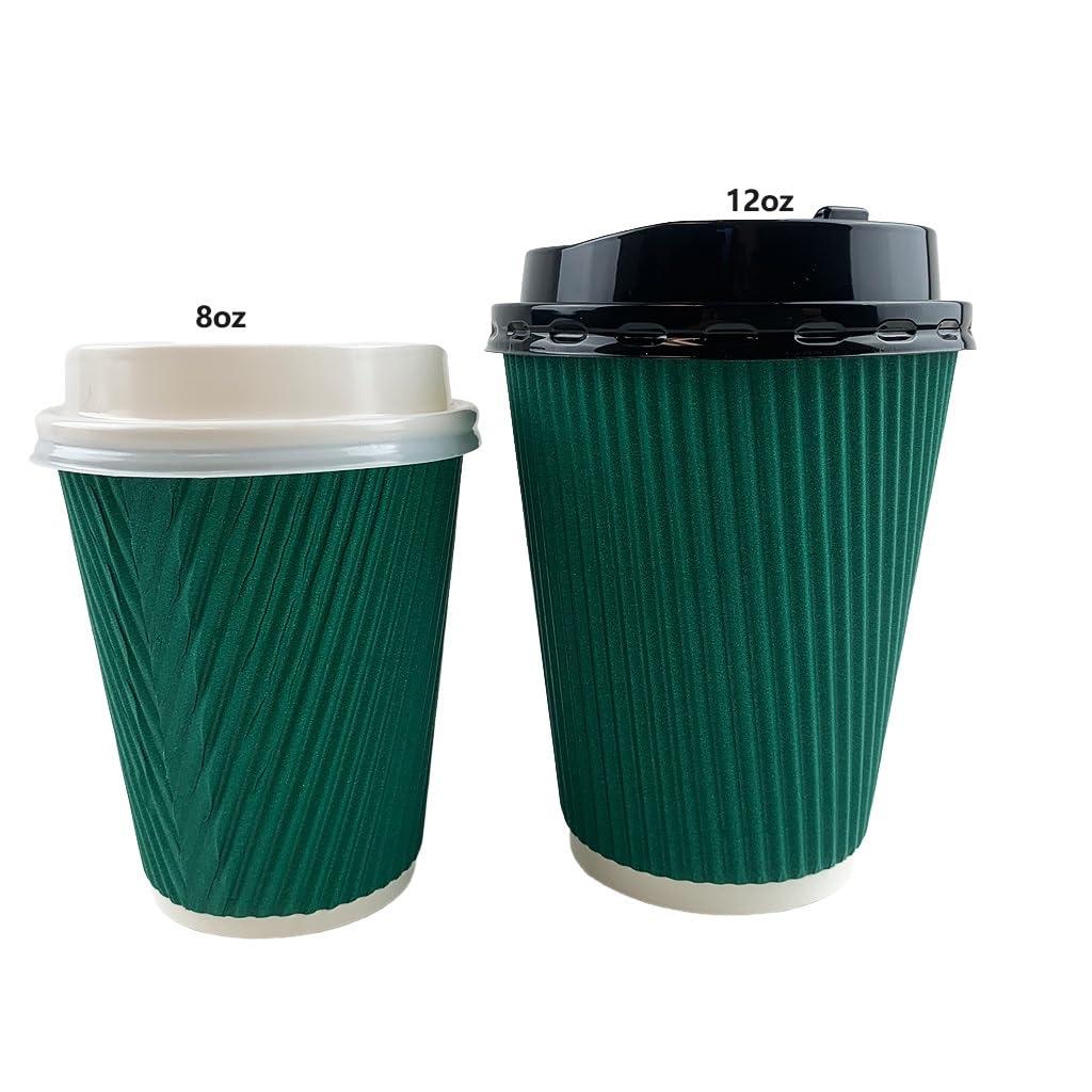 Heyiwell Heyiwell 8 oz Insulated Ripple Paper Coffee Cup 500 Pack Disposable Coffee Cups Suitable for Cold/Hot Coffee, Chocolate, Juice or Tea,Green