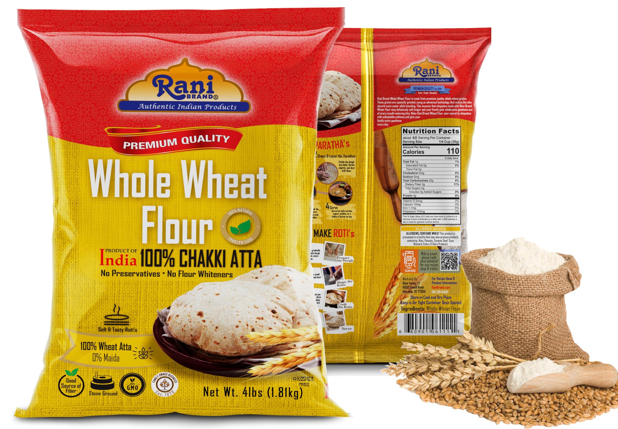 Rani Brand Authentic Indian Products Rani Chapati Flour (100% Pure Whole Wheat Atta), For Making Roti & Indian Breads 64oz (4lbs) 1.81kg Bulk ~ All Natural | Vegan | No Salt or Colors | NON-GMO | Kosher | Indian Origin