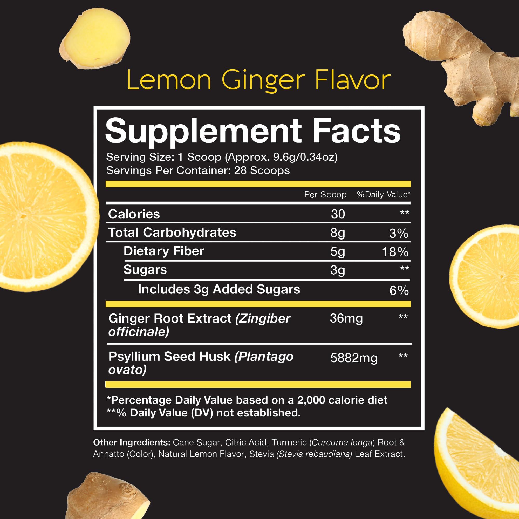 Pinch Pinch Magic Fiber Supplement Powder | Lemon Ginger Flavored Psyllium Husk Powder for Digestive Health & Gut Support | Low Sugar Supplement for Keto & Vegan Diets | USA-Made | 28-Day Supply