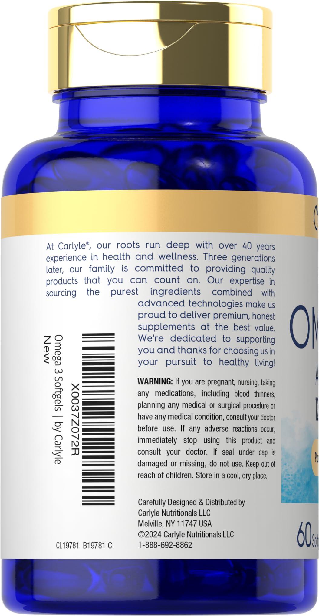 Carlyle Carlyle Vegan Omega 3 Supplement | 1290 mg | 60 Softgels | Plant Based | Non-GMO & Gluten Free | from Algae Oil