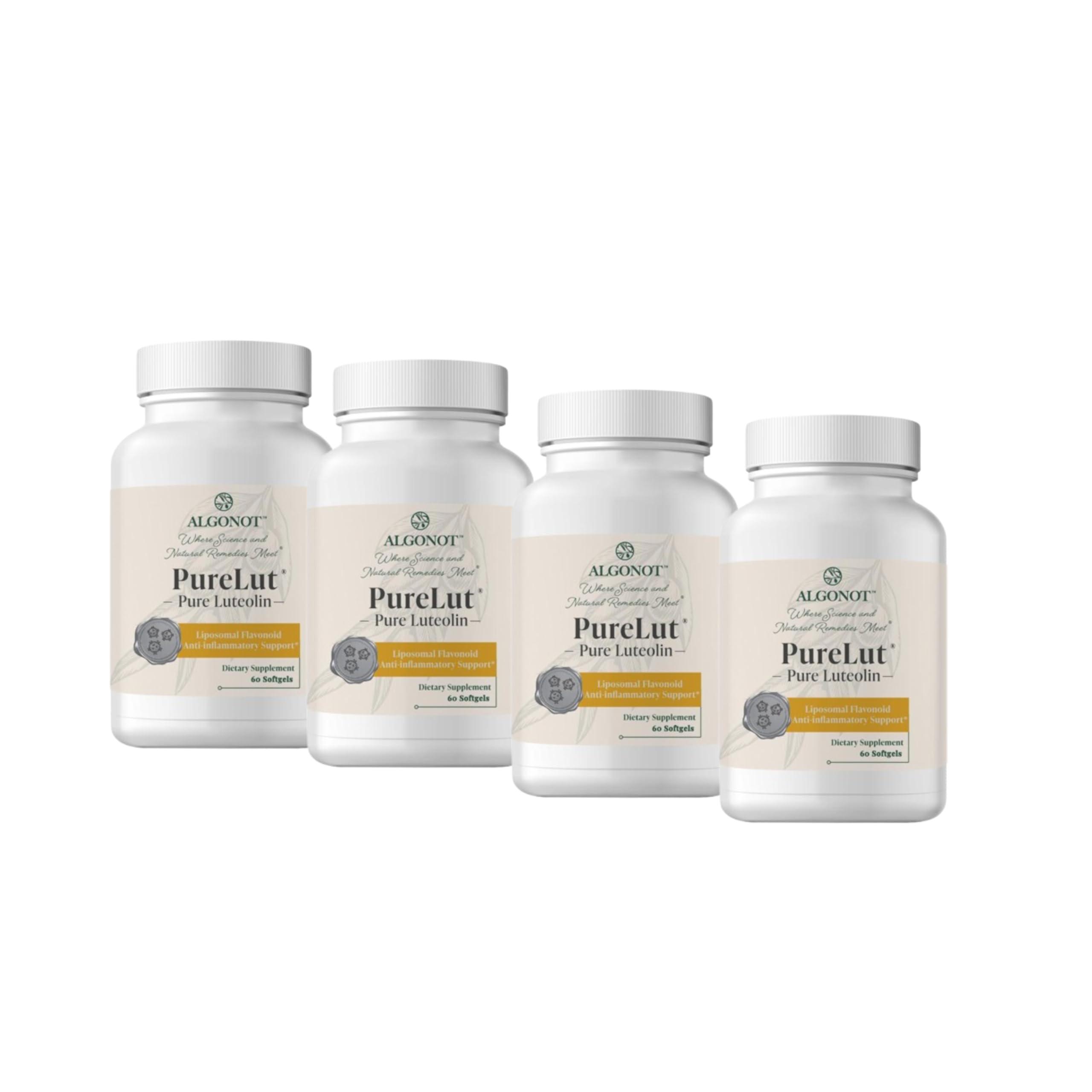 Algonot PureLut: Pure liposomal Luteolin - 60 softgels, 4 Pack, Patented Combination of Pure Luteolin in Olive Pomace Oil. for Immune Support, May Reduce damaging Free radicals & inflammatory Molecules.