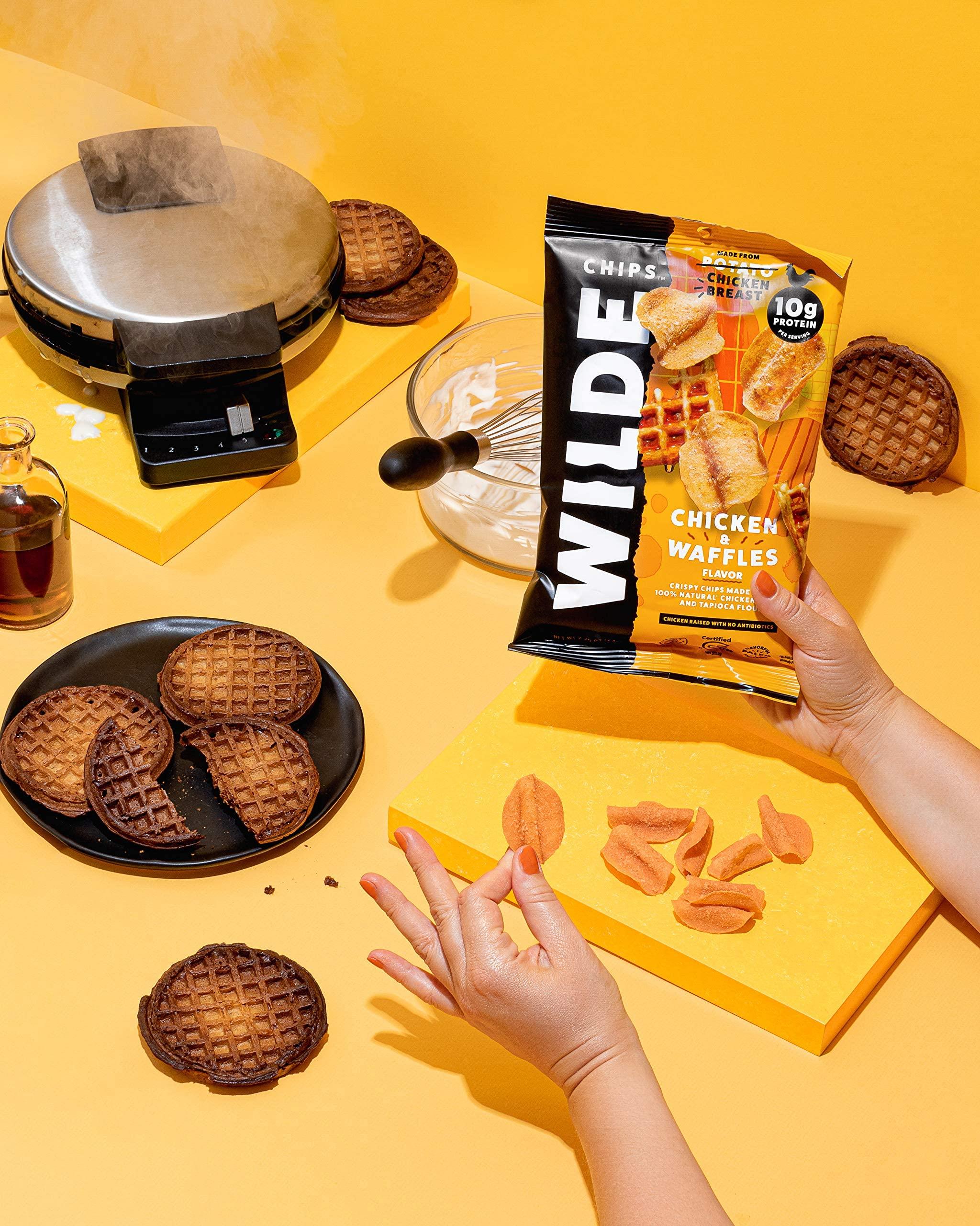 Wilde Chips WILDE Chicken & Waffles Protein Chips, Thin and Crispy, High Protein, Keto, Made with Real Ingredients, 2.25oz Bags (Pack of 8)
