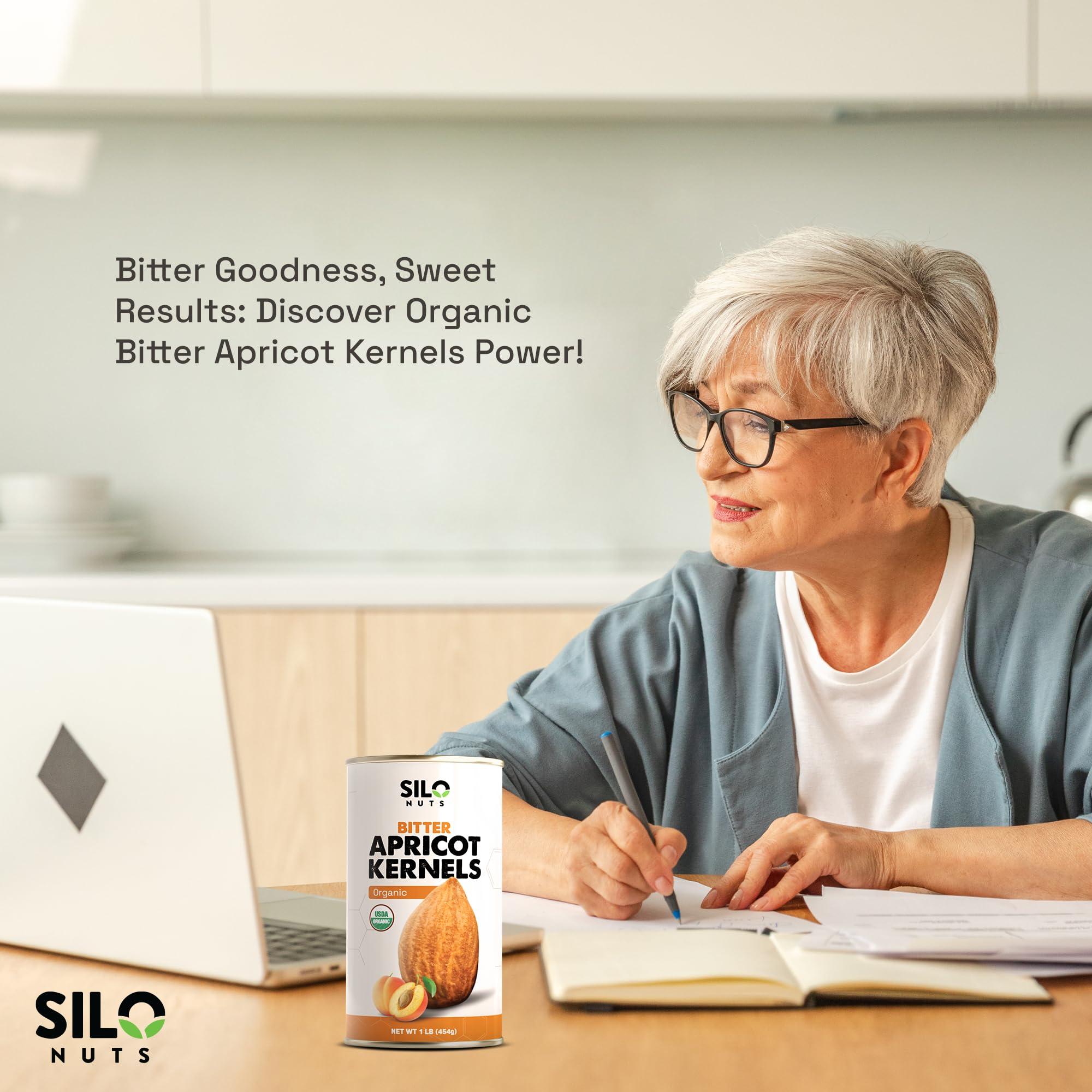 SILO NUTS SILO Nuts Organic Bitter Apricot Kernels - USDA Certified Organic Bitter Apricot Seeds - Natural & Non-GMO, Premium Quality Kernals, No Sulfur or Additives - 16 oz