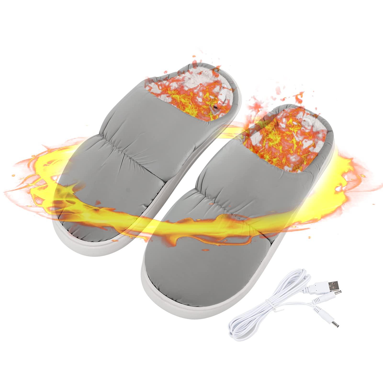 GREUS Warm Heated Slippers, USB Electric Foot Warmer Microwavable Slippers Rechargeable Heating Insole Bootie Slippers for Men Women Bed Under Desk Home Indoor