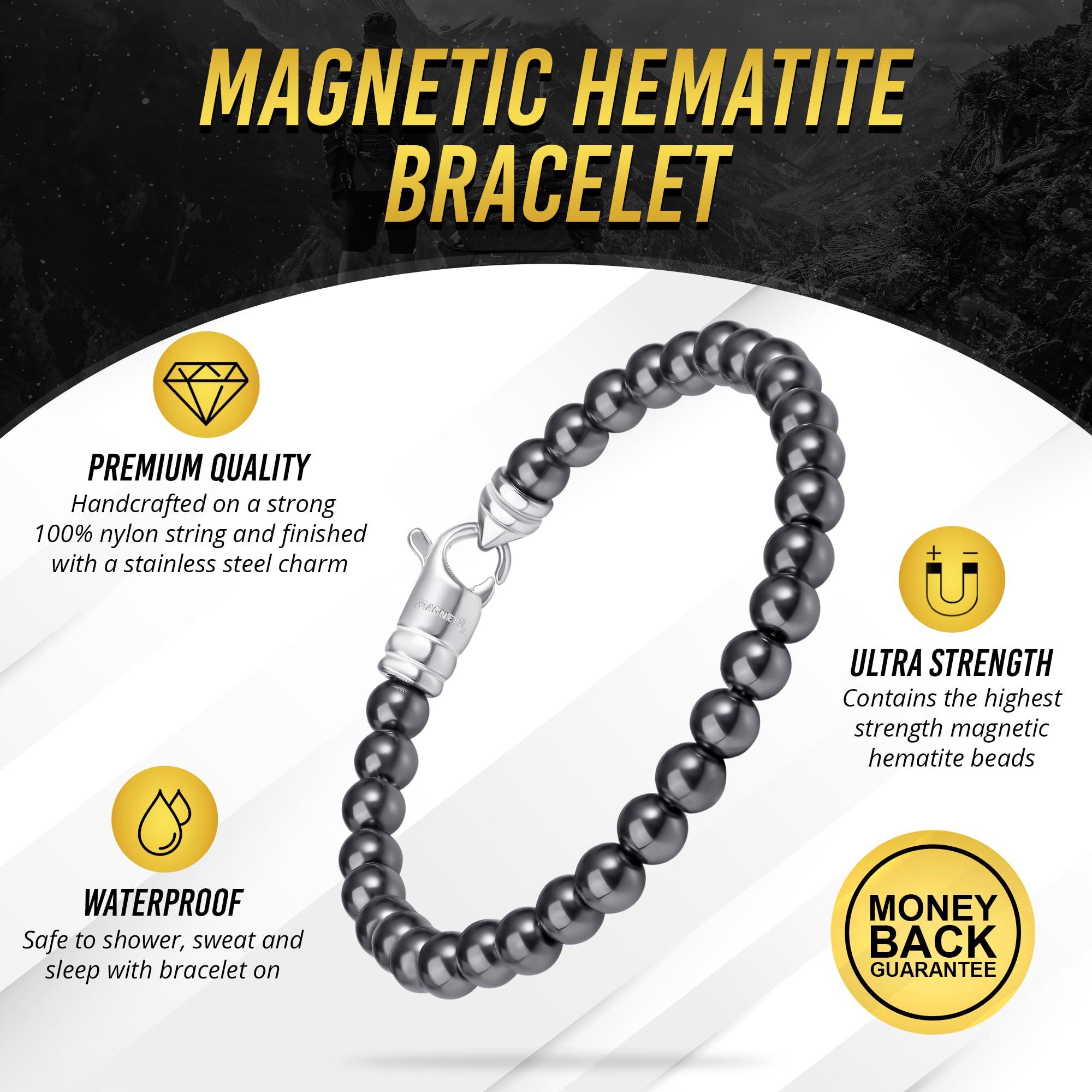 MagnetRX MagnetRX Hematite Magnetic Bracelet  Max Strength Magnetic Stones  Elegant Beaded Hematite Bracelets for Men and Women (Classic | Small)