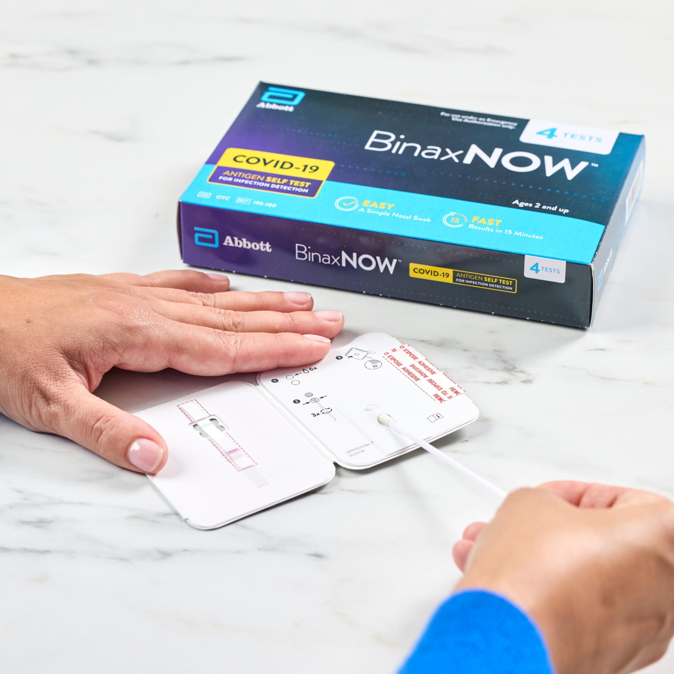 BinaxNOW BinaxNOW COVID-19 Antigen Self Test, 1 Pack, 4 Tests Total, COVID Test With 15-Minute Results Without Sending to a Lab, Easy to Use at Home