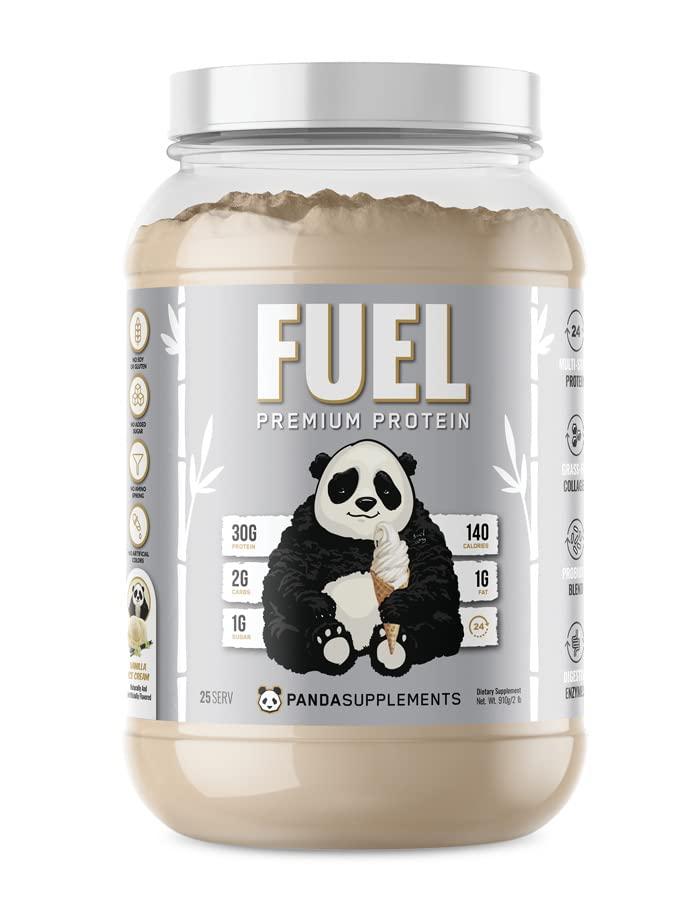 Underground Bio Labs PANDA FUEL Premium Protein Non-GMO Whey Protein Isolate ,Grass-Fed Hydrolyzed Collagen, Whey, Casein Protein, Egg Protein, Pro-Biotics, Digestive Enzymes.Multi-Stage 25 Servings (Vanilla Ice Cream)