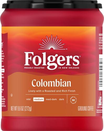 Folgers Folgers 100% Colombian Coffee, Medium Roast Ground Coffee, 9.6 Ounce Canister