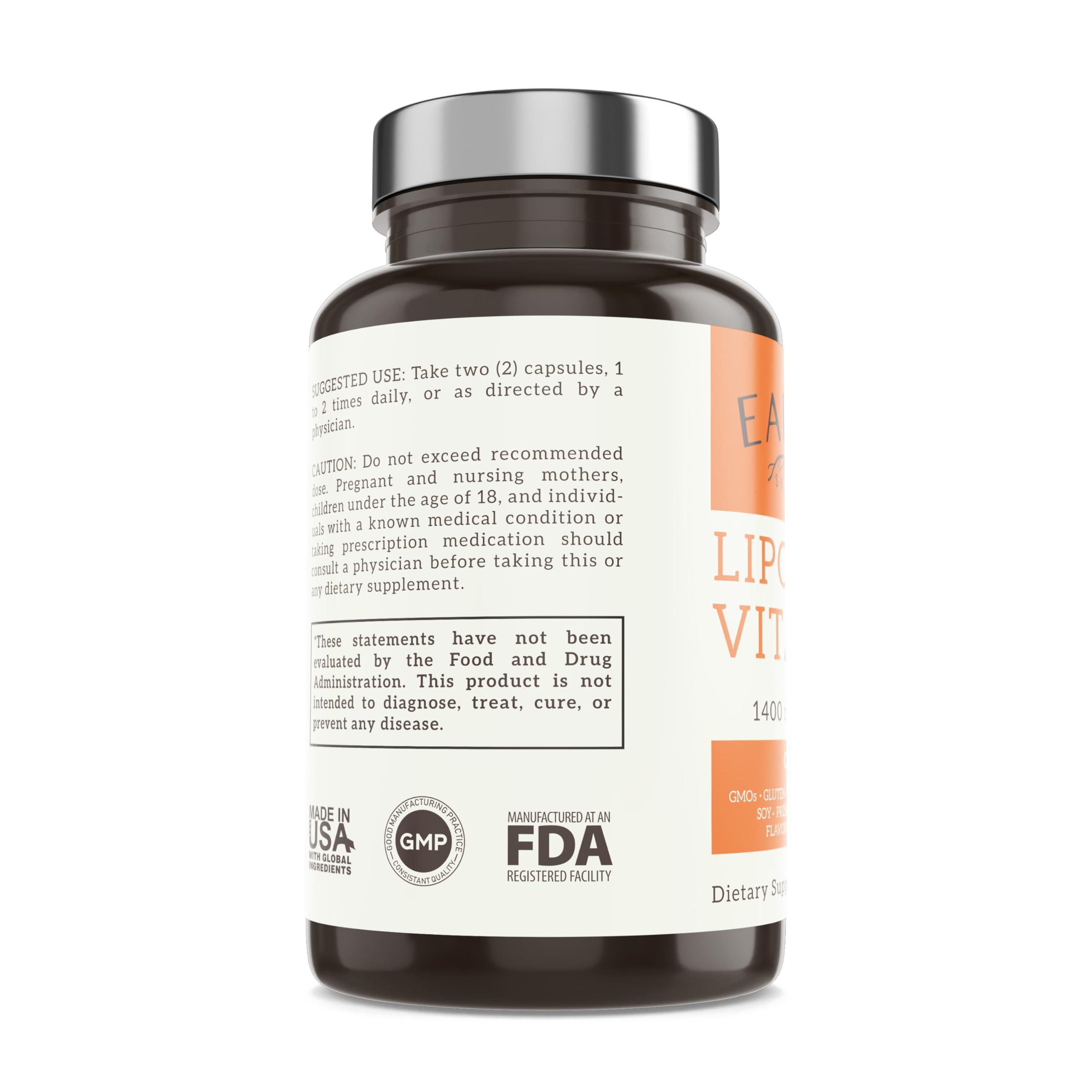 EARTHEN supplements EARTHEN supplements Liposomal Vitamin C | Made with Organic Ingredients | 1400MG Per Serving | 180 Capsule - 90 Serving | Non GMO | Fat Soluble - High Absorption Antioxidant